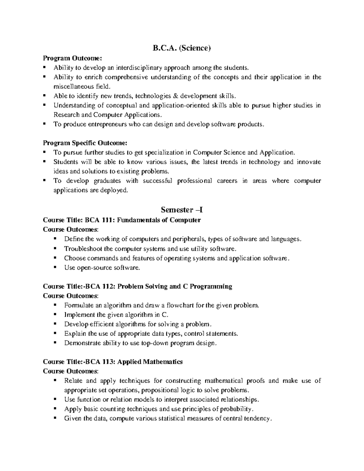 BCA-(Science) - sdfsf - B.C. (Science) Program Outcome: Ability to ...