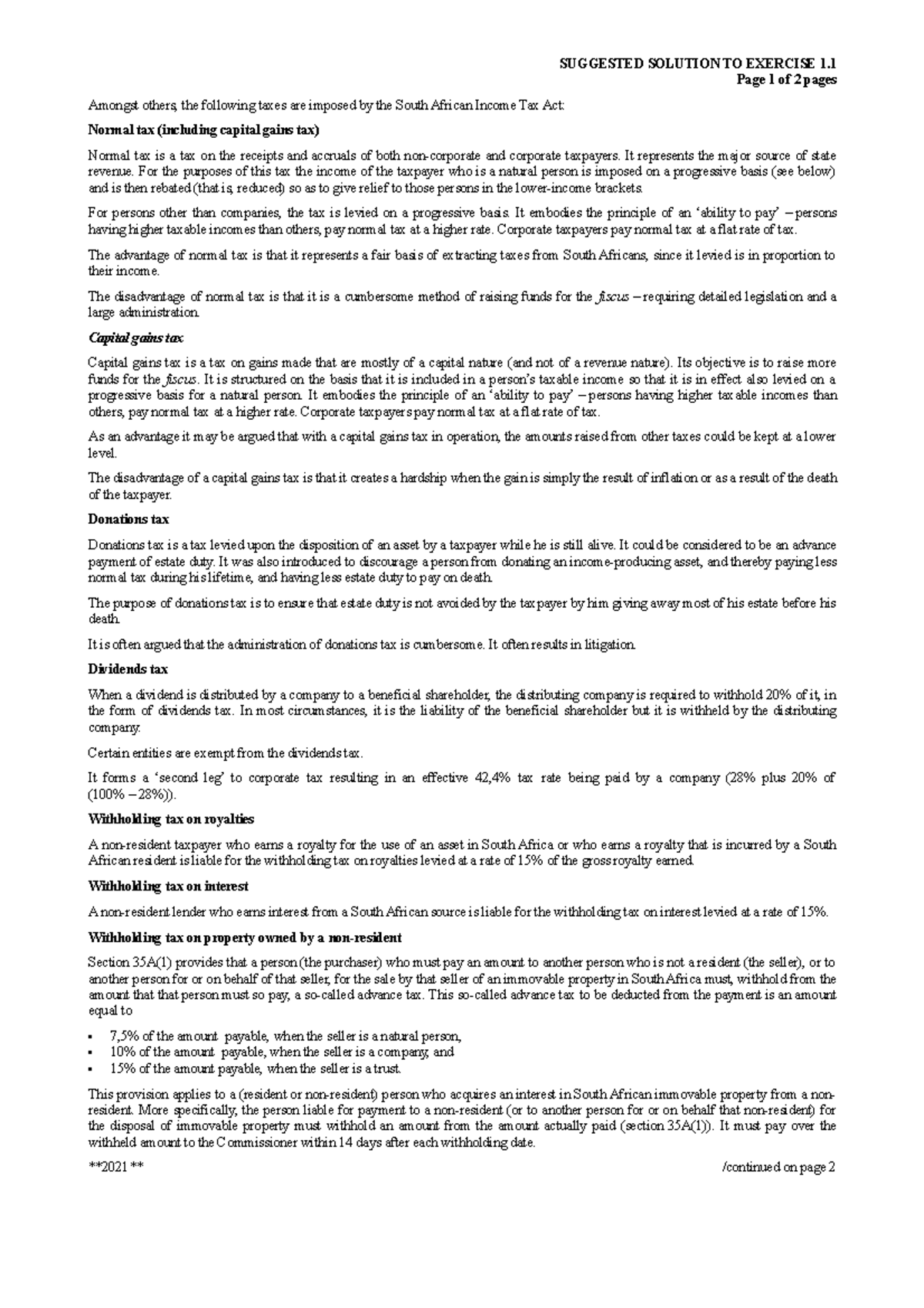 Sol01 of 2021 - Solutions to graded questions on SA income tax - Page 1 ...