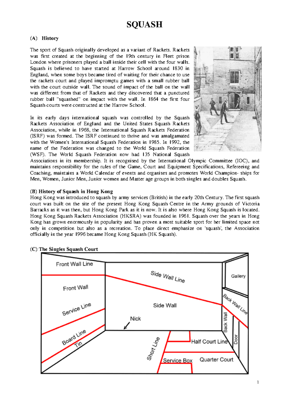 Essential info on Squash - SQUASH (A) History The sport of Squash ...