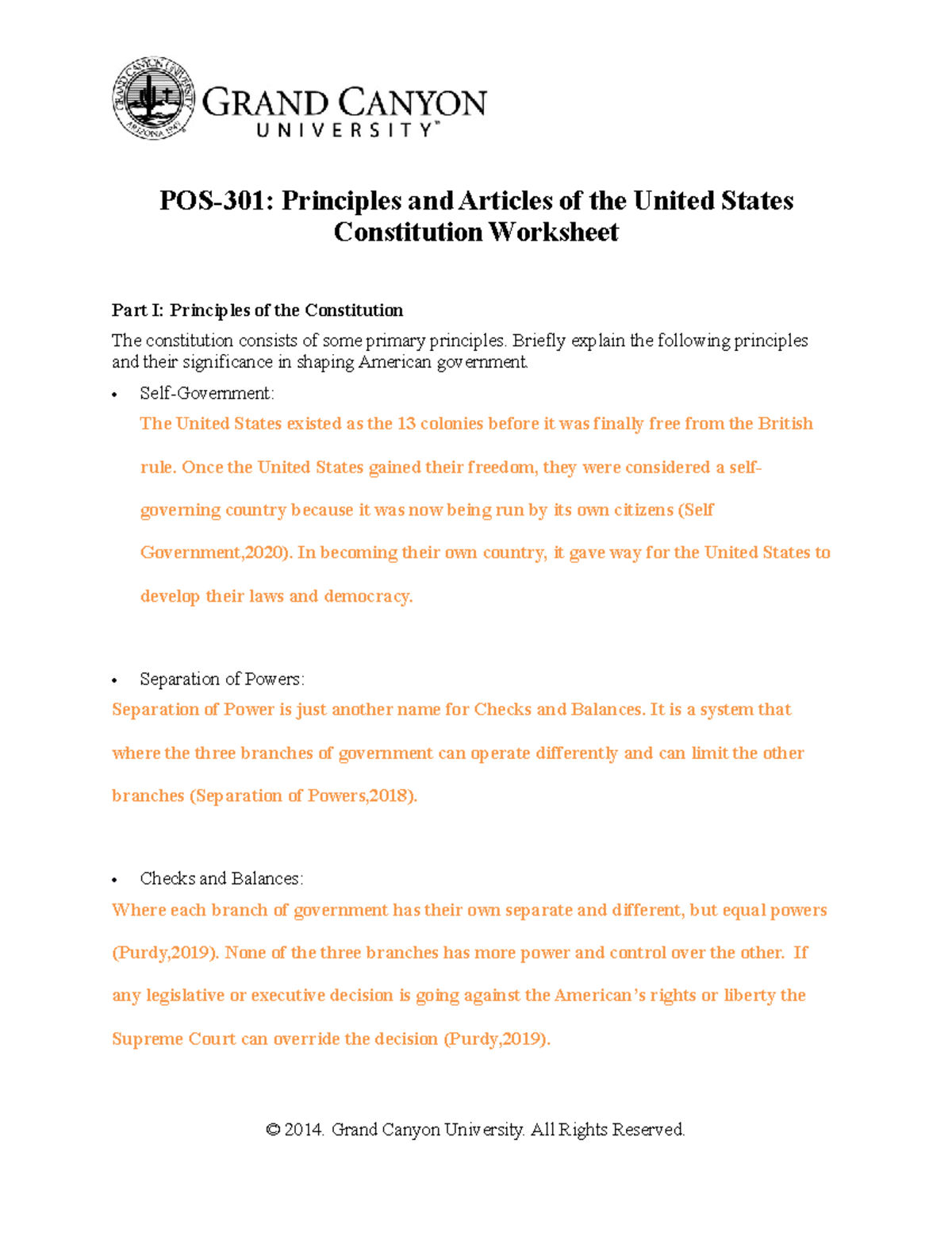 Constitutional Principles Worksheet Answers