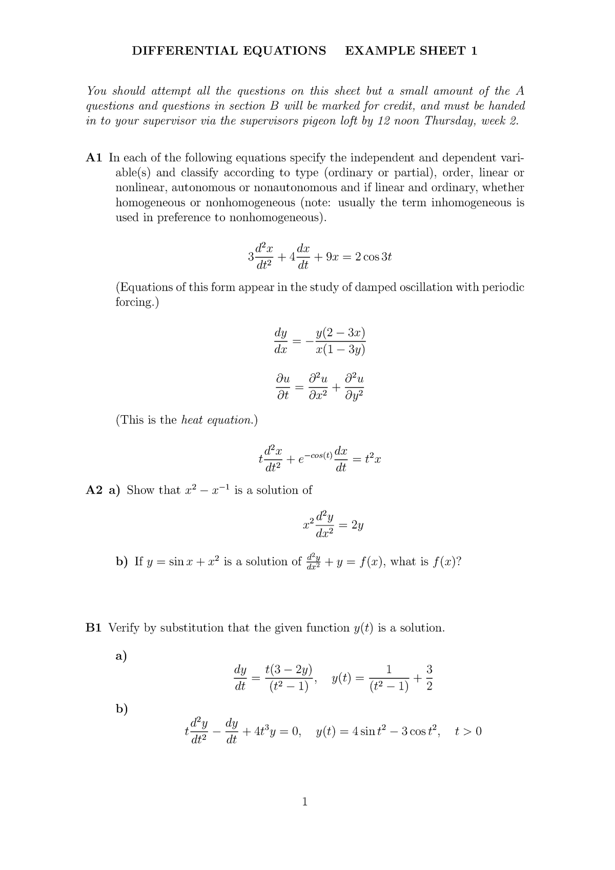 Ma133 Differential Equations - Assignment 1 - Differential Equations 