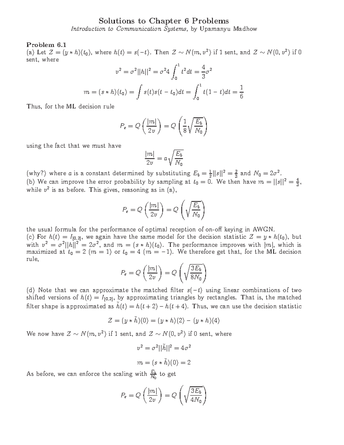 Solution chapter 6 - Solutions to Chapter 6 Problems Introduction to ...