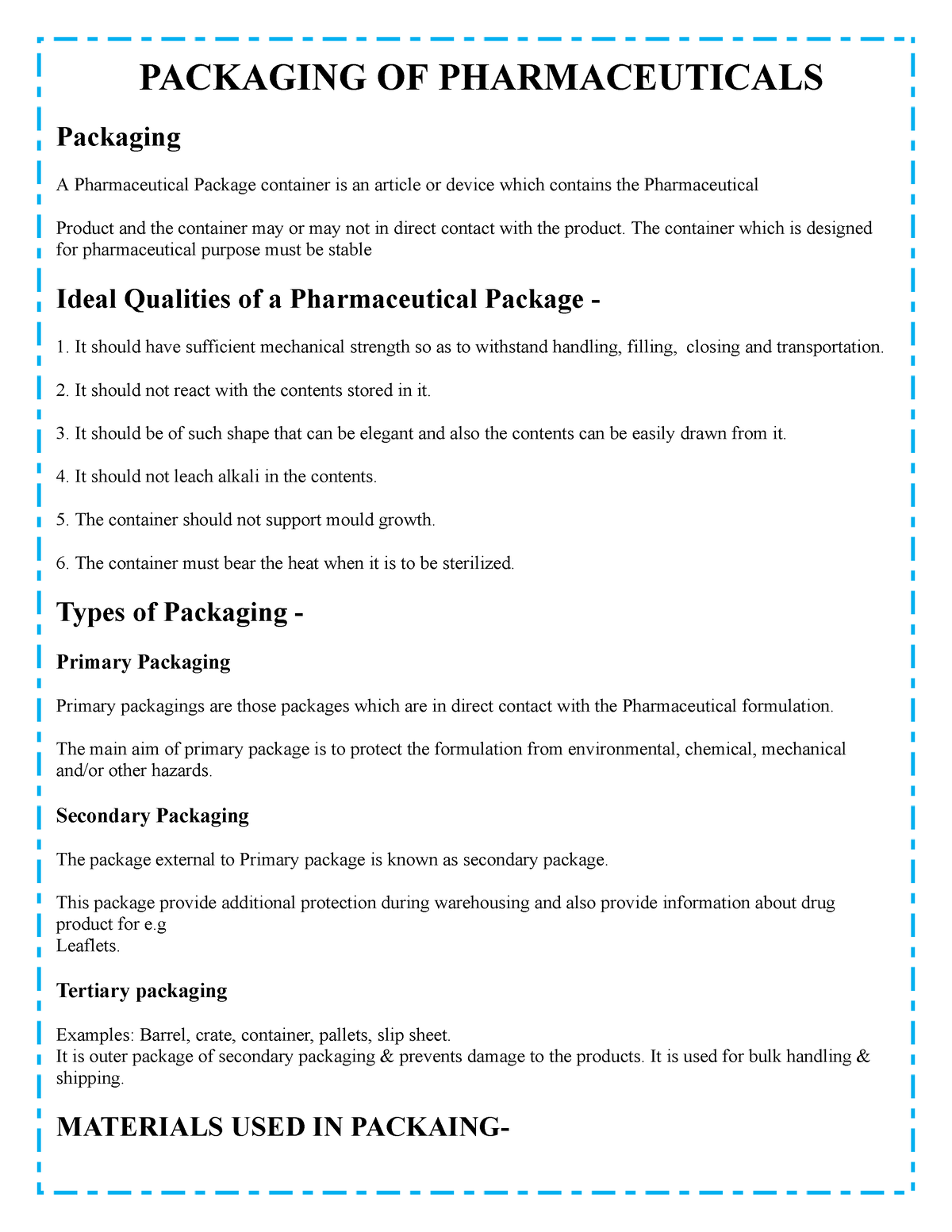 Chapter - 13 Pharmaceutical Packaging - PACKAGING OF PHARMACEUTICALS ...