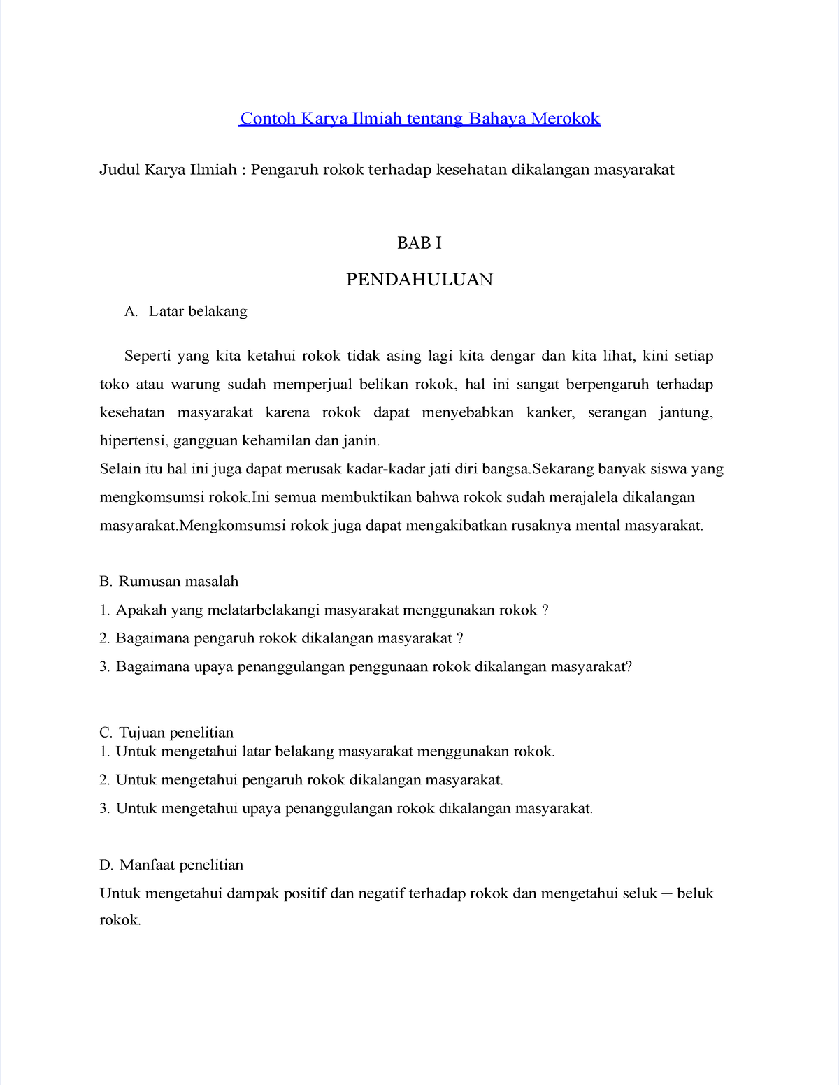 Contoh Pdf Karya Tulis Ilmiah - BAB I Contoh Karya Ilmiah Tentang ...