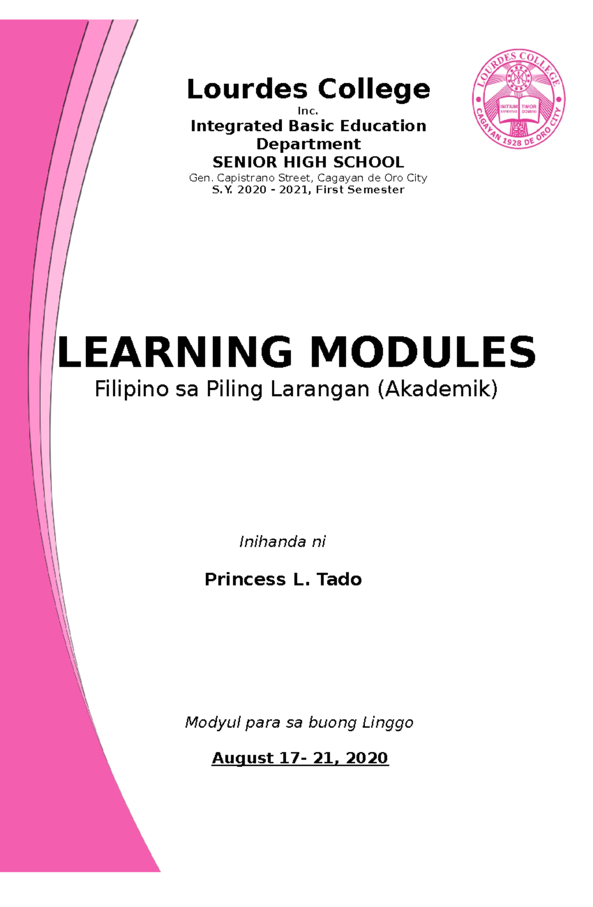 Filipino Module-3-Lesson 1-Week-3 - Modyul para sa buong Linggo August ...