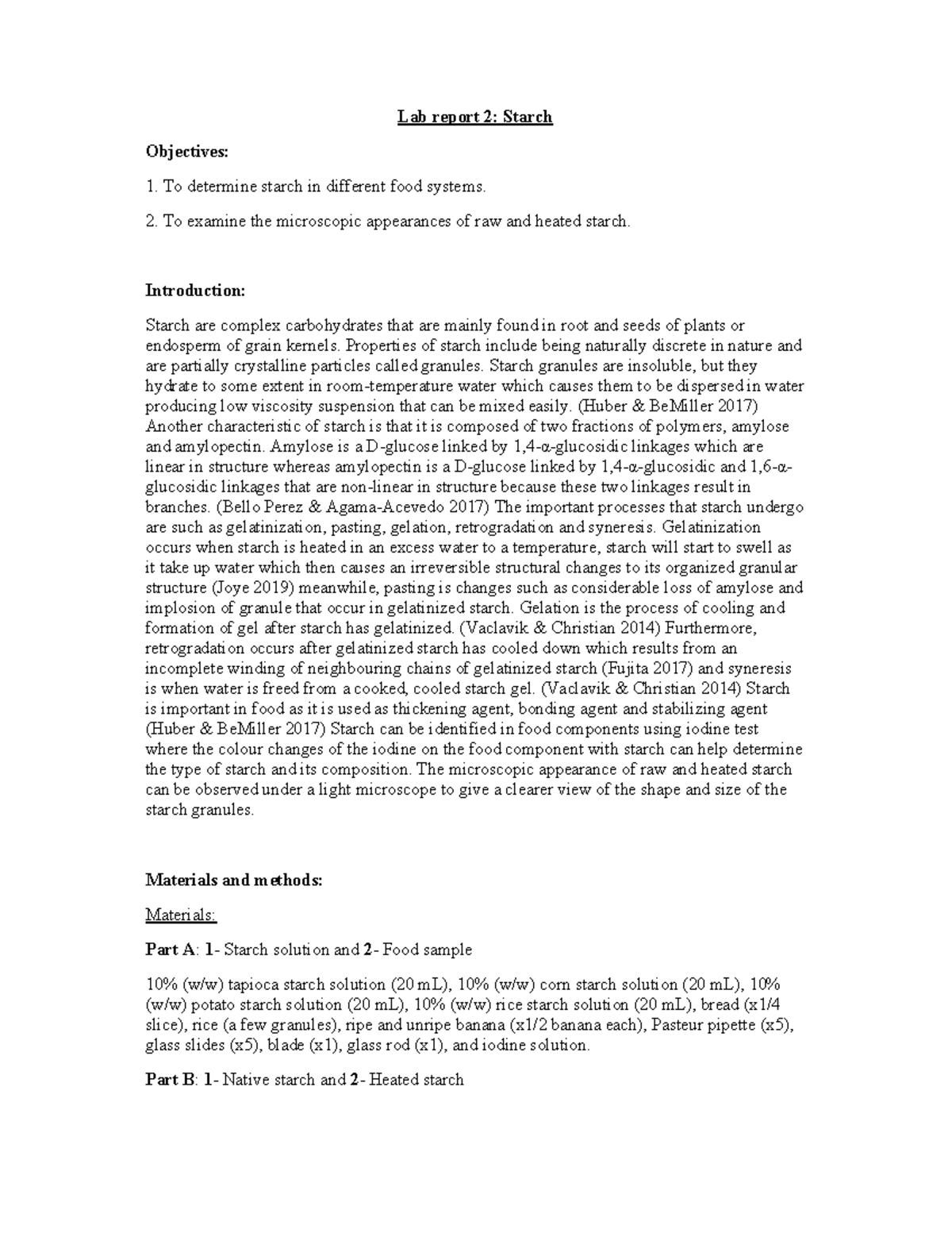 FST Lab report 2 Starch Warning TT undefined function 32 Lab
