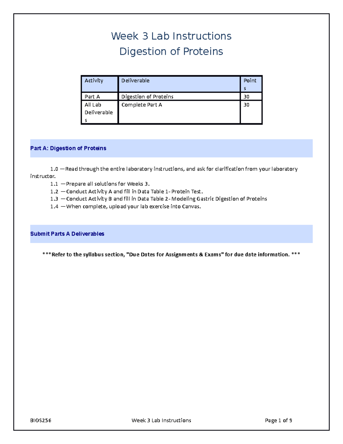 BIOS256 Week 3 Lab - Week 3 Lab Instructions Digestion Of Proteins ...