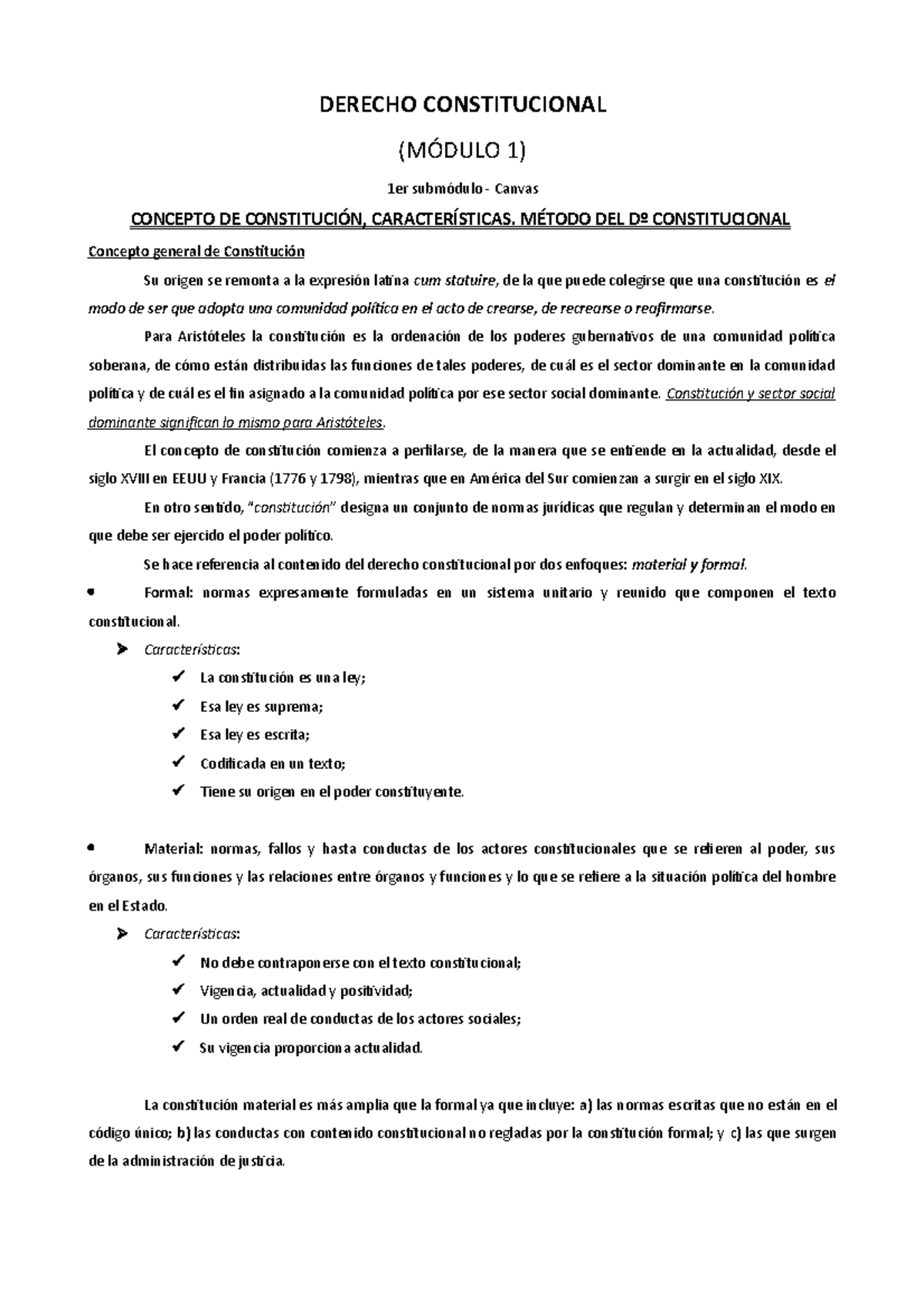 Resumen Derecho Constitucional - DERECHO CONSTITUCIONAL (MÓDULO 1) 1er ...