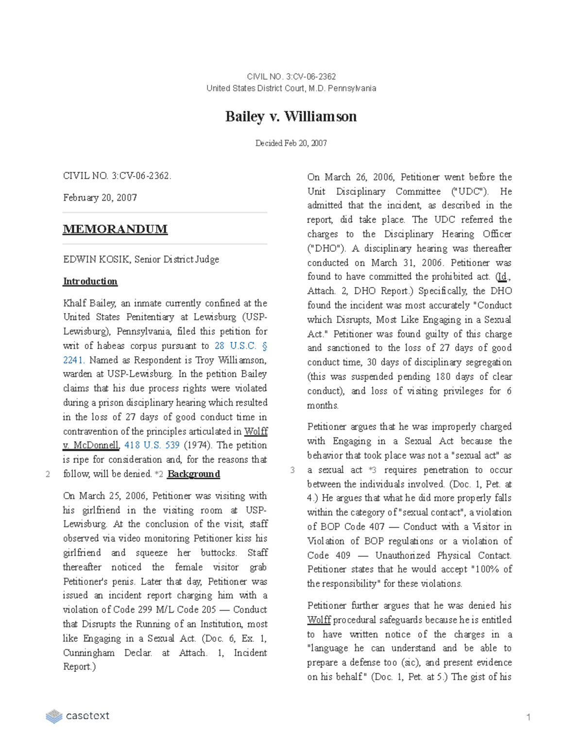 Bailey v. Williamson - Case law - CIVIL NO. 3:CV-06- United States