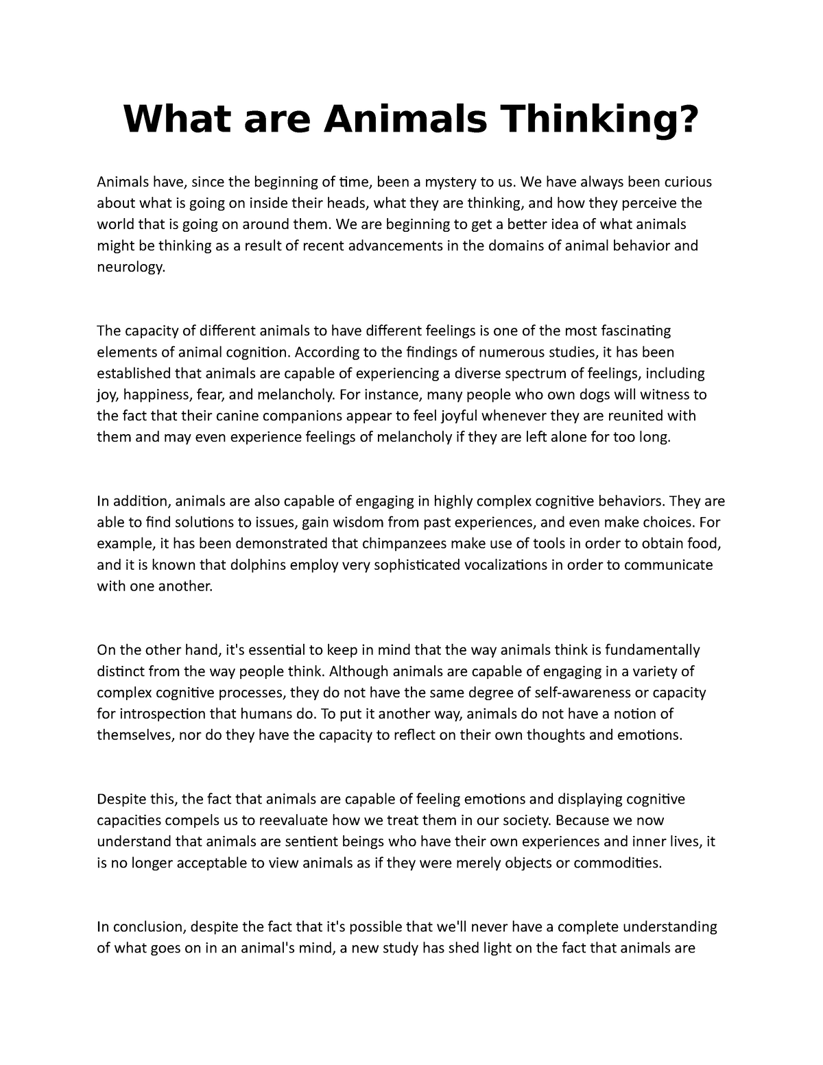 What are Animals Thinking (Essay) - What are Animals Thinking? Animals ...