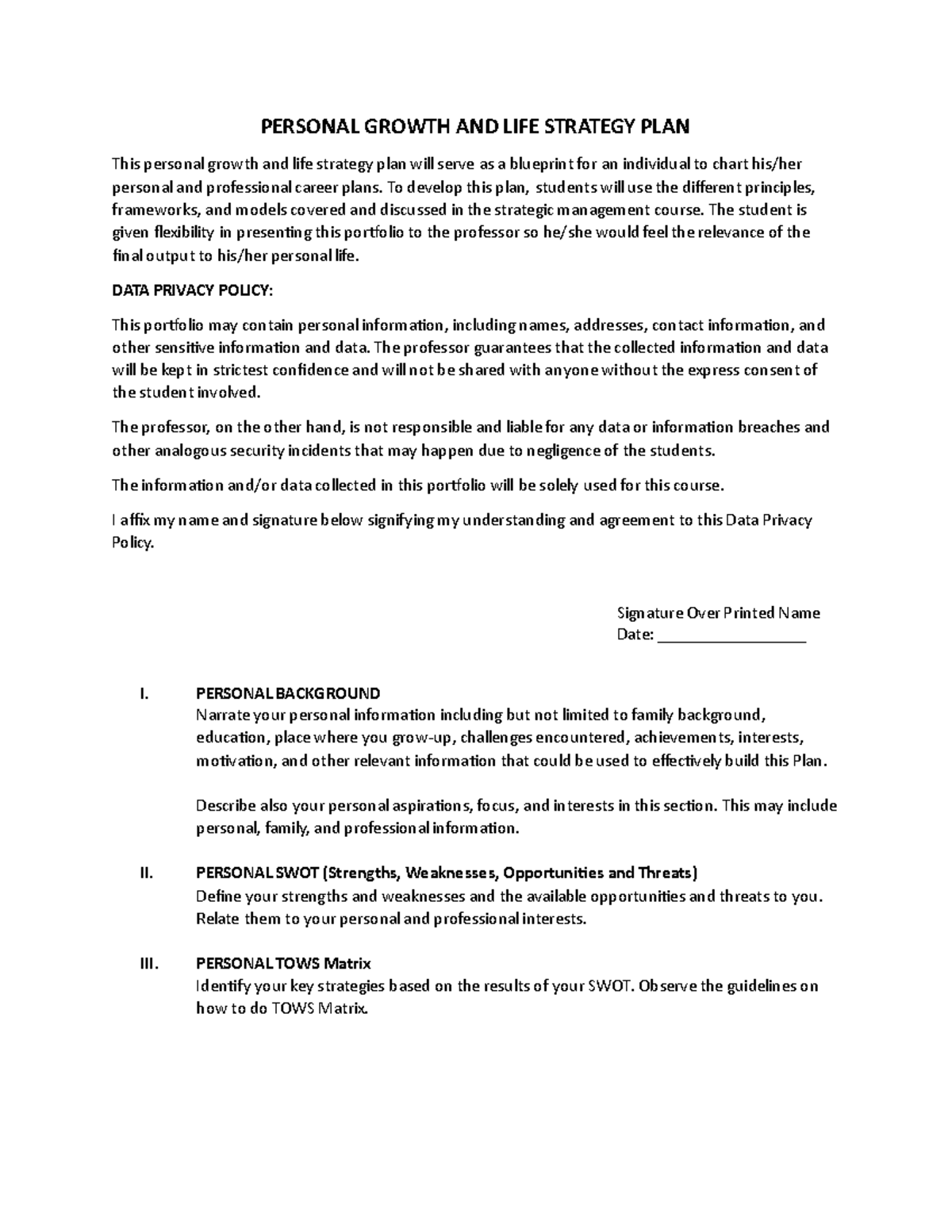 Personal Growth AND LIFE Strategy PLAN - PERSONAL GROWTH AND LIFE ...