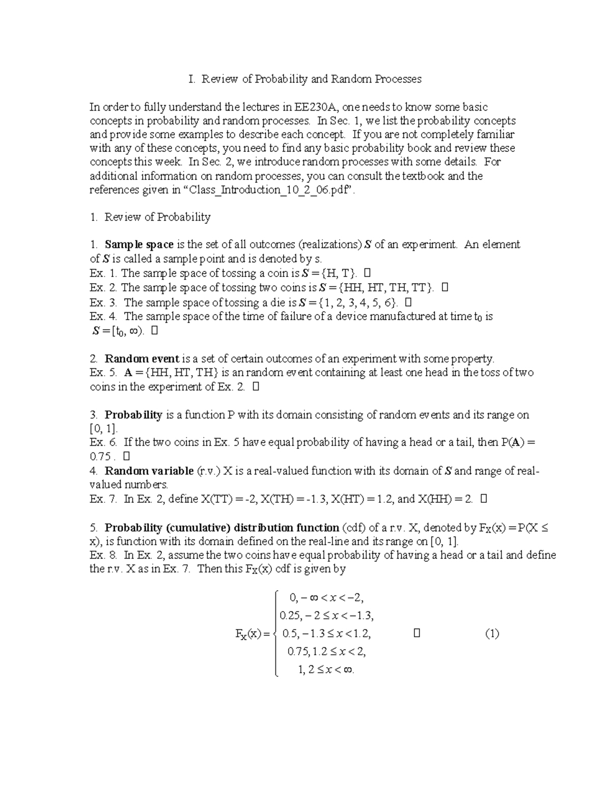 230A 1 I Probability Random Process - I. Review of Probability and ...