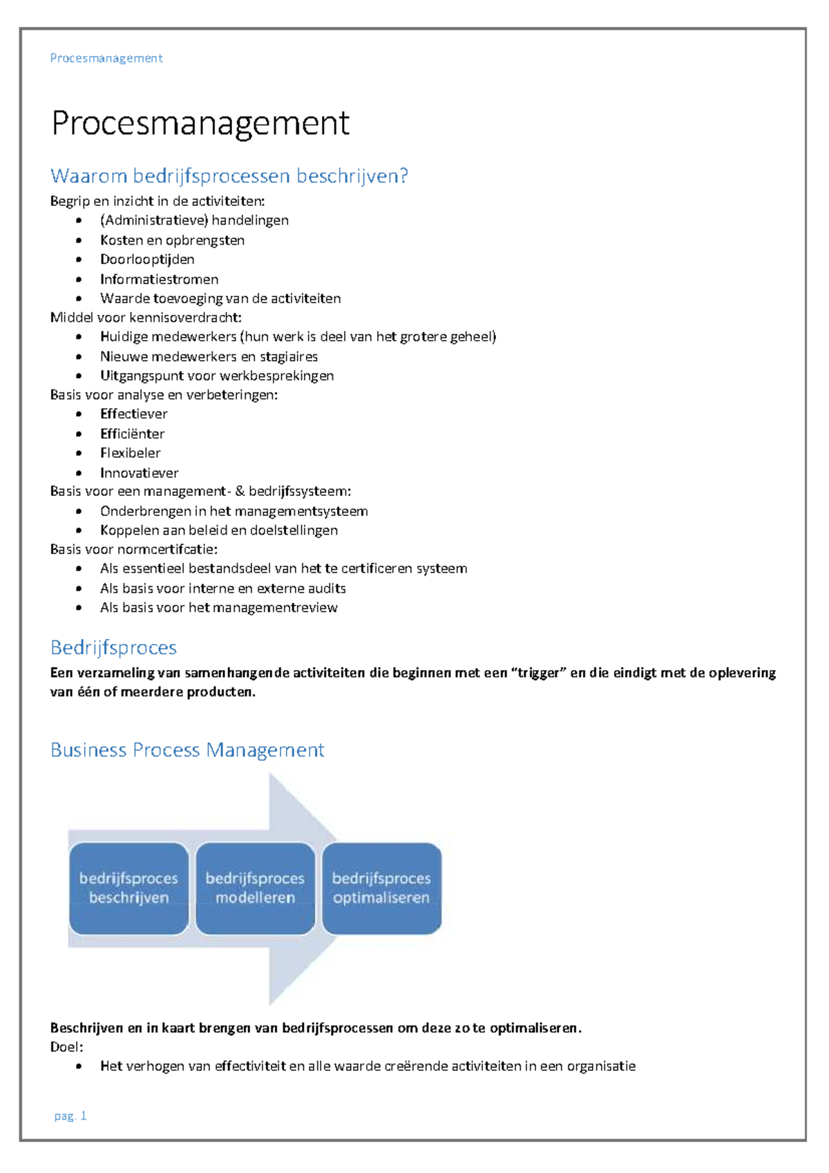 Samenvatting - Compleet - Procesmanagement - Procesmanagement Waarom ...