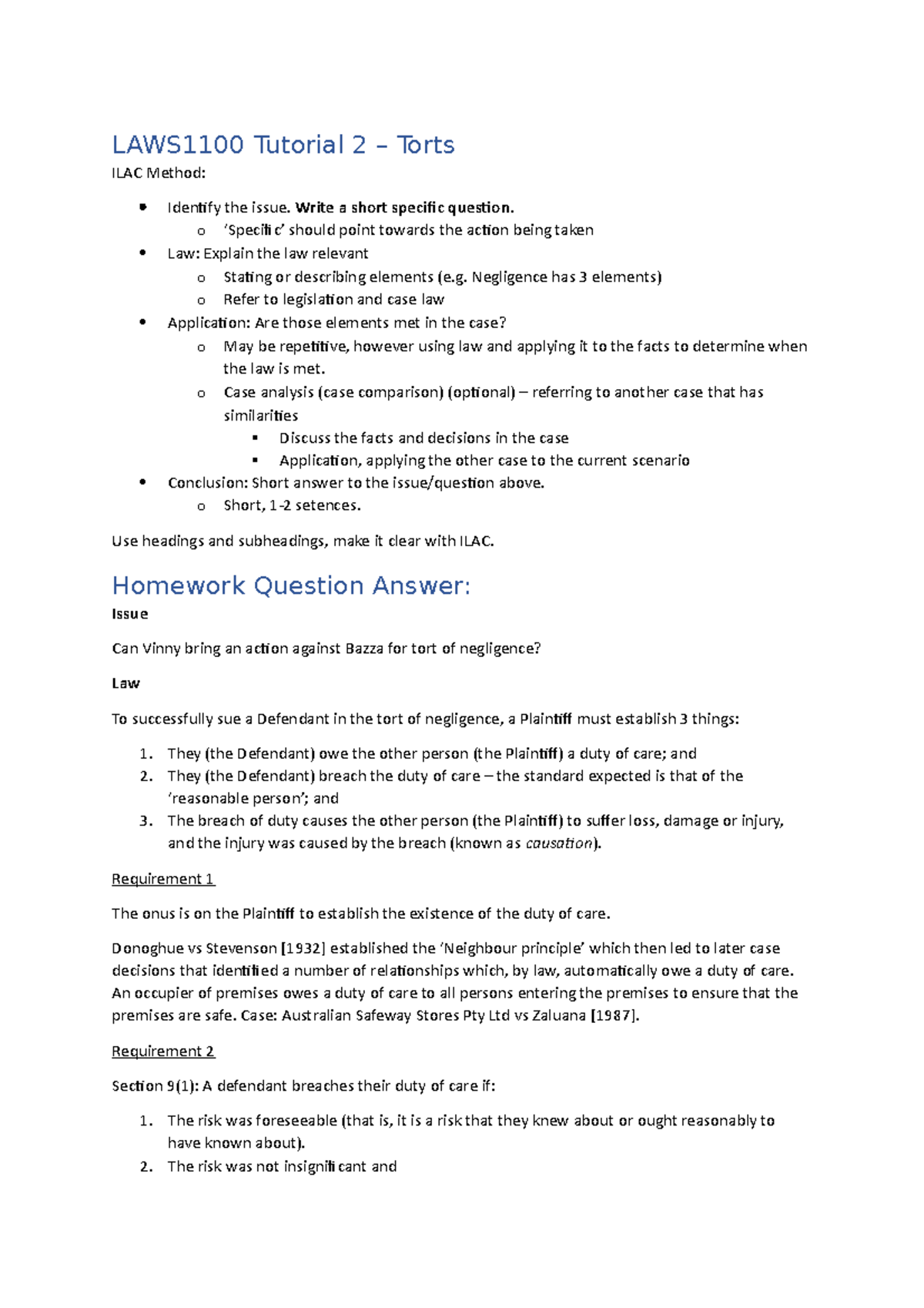 laws1100-tutorial-2-answer-laws1100-tutorial-2-torts-ilac-method