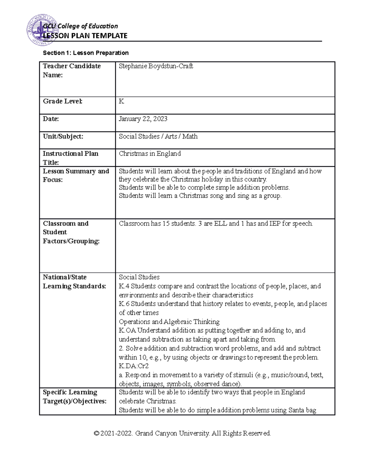 Coelessonplanchristmas unit lesson 3 LESSON PLAN TEMPLATE Section