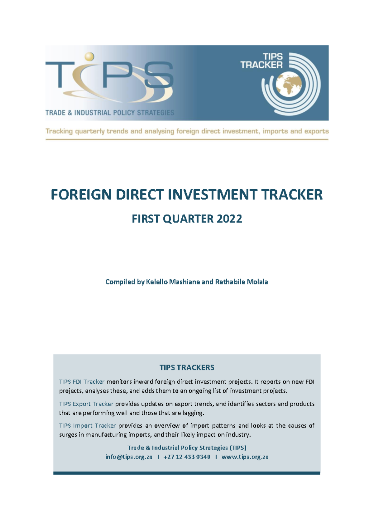 TIPS FDI Tracker - Q1 2022 1 - FOREIGN DIRECT INVESTMENT TRACKER FIRST ...