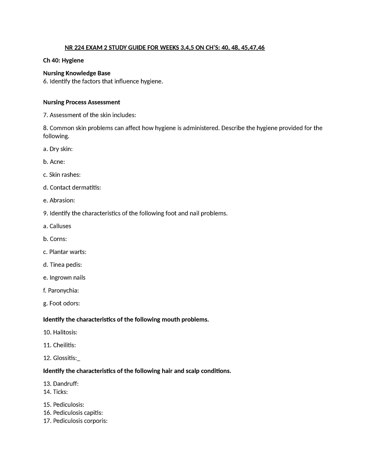 EXAM 2 NR 224 Study Guide - NR 224 EXAM 2 STUDY GUIDE FOR WEEKS 3,4,5 ...