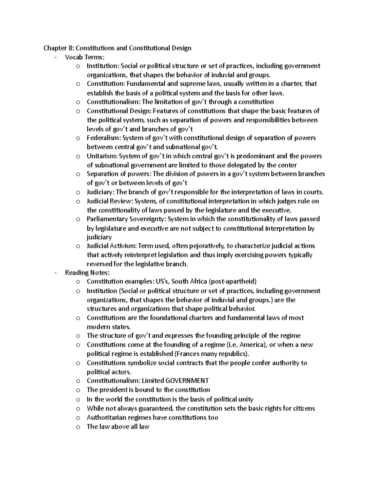 Chapter 8 - Lecture notes 4 - Chapter 8: Constitutions and ...