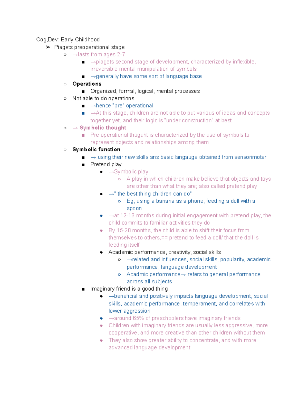 Cog,Dev Early Childhood - Cog,Dev: Early Childhood Piagets ...