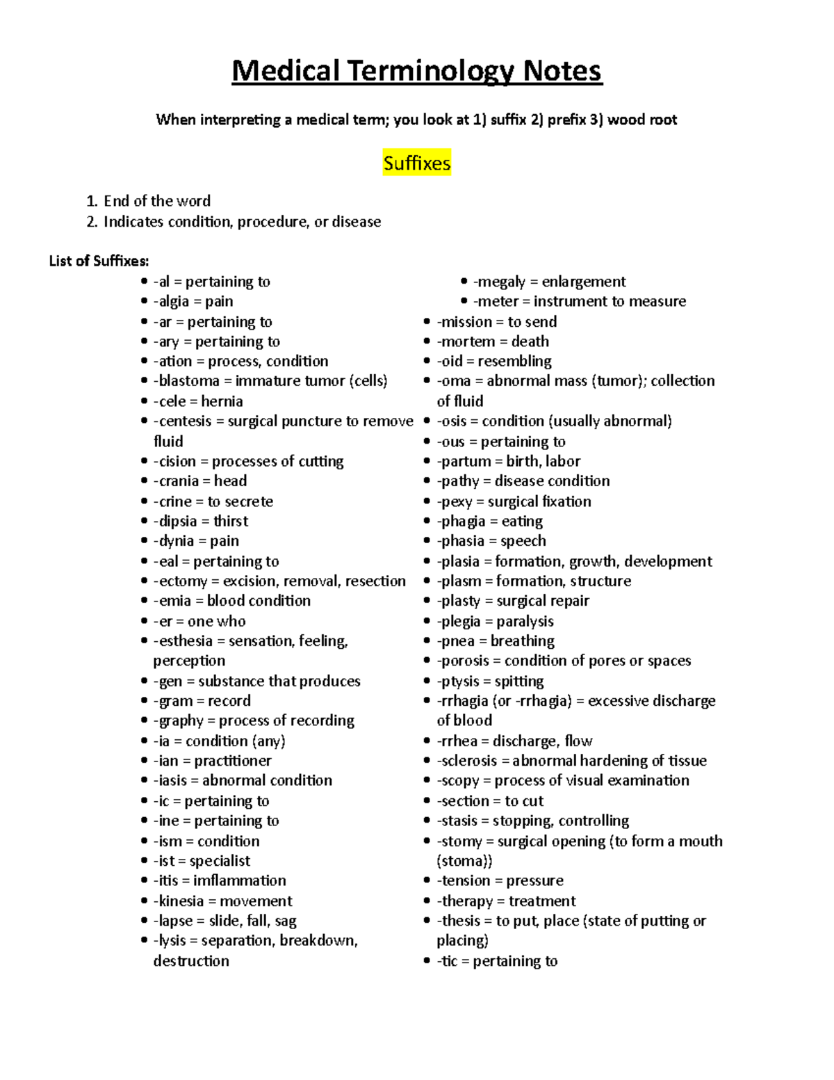 Med Term Organized notes - HIM 361 - UL Lafayette - Studocu