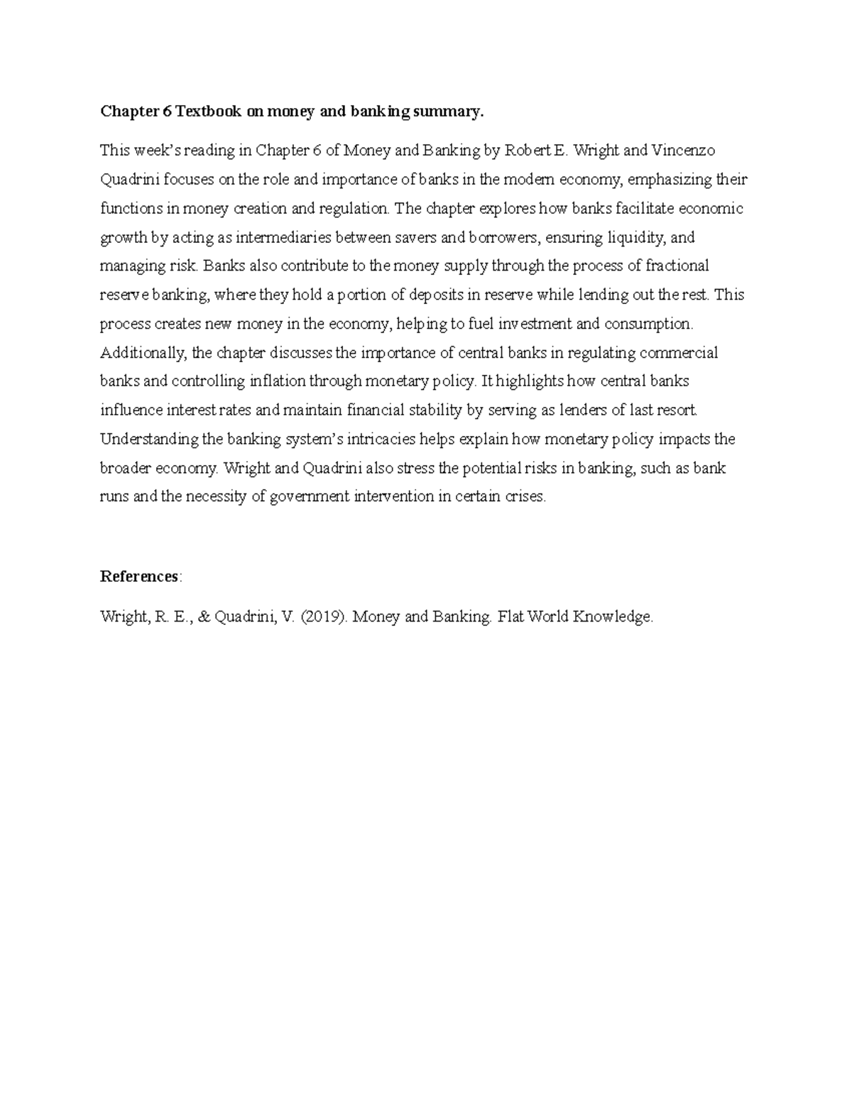 Bus 2203 learning journal unit 2 - Chapter 6 Textbook on money and ...