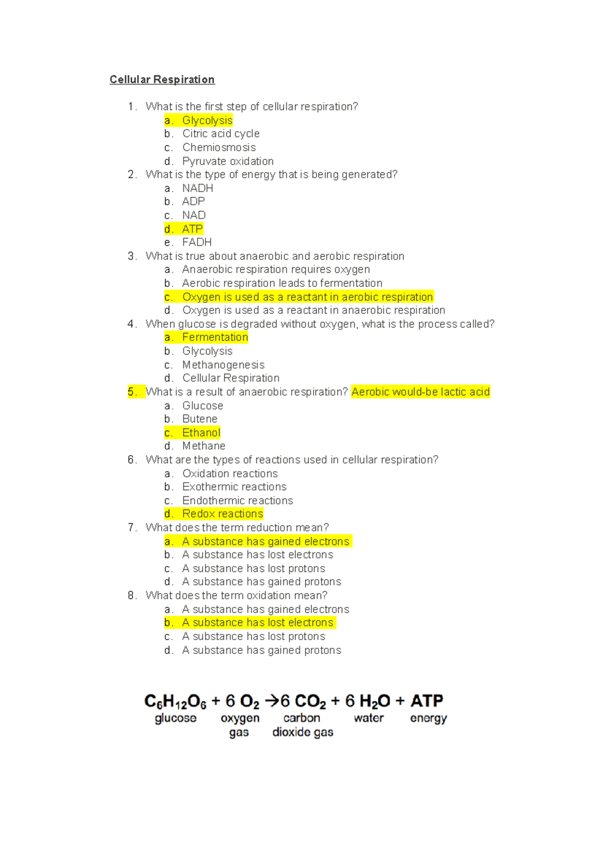 Study guide Exam 3 and answers - Cellular Respiration What is the first ...