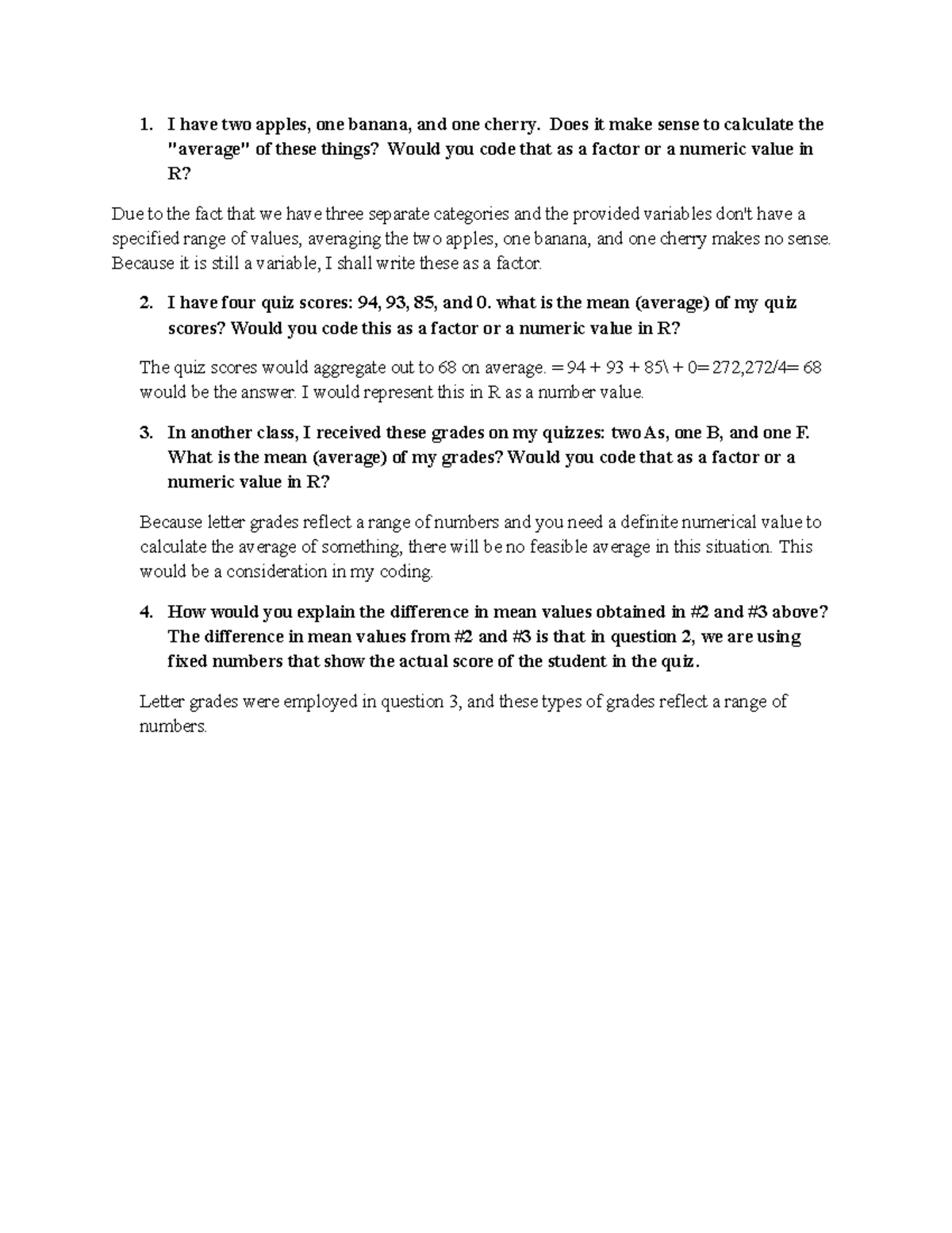 Unit 2 Discussion forum - I have two apples, one banana, and one cherry ...