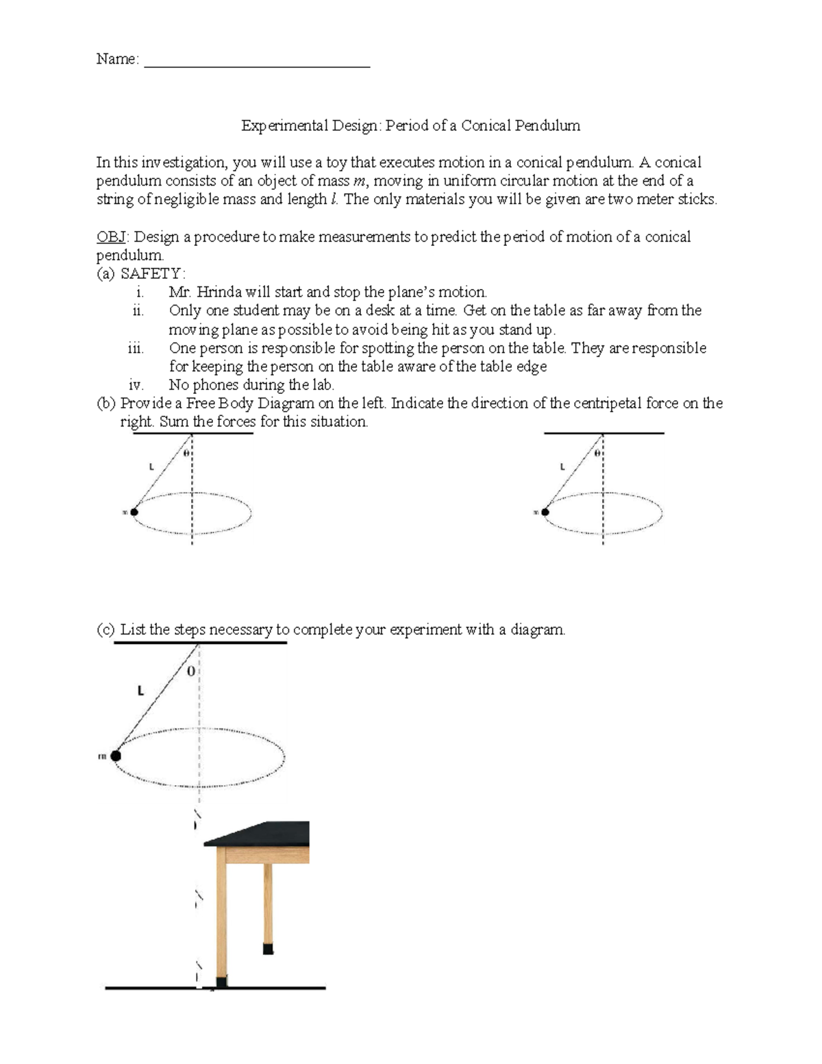 Conical Pendulum Lab AP1 Student Name