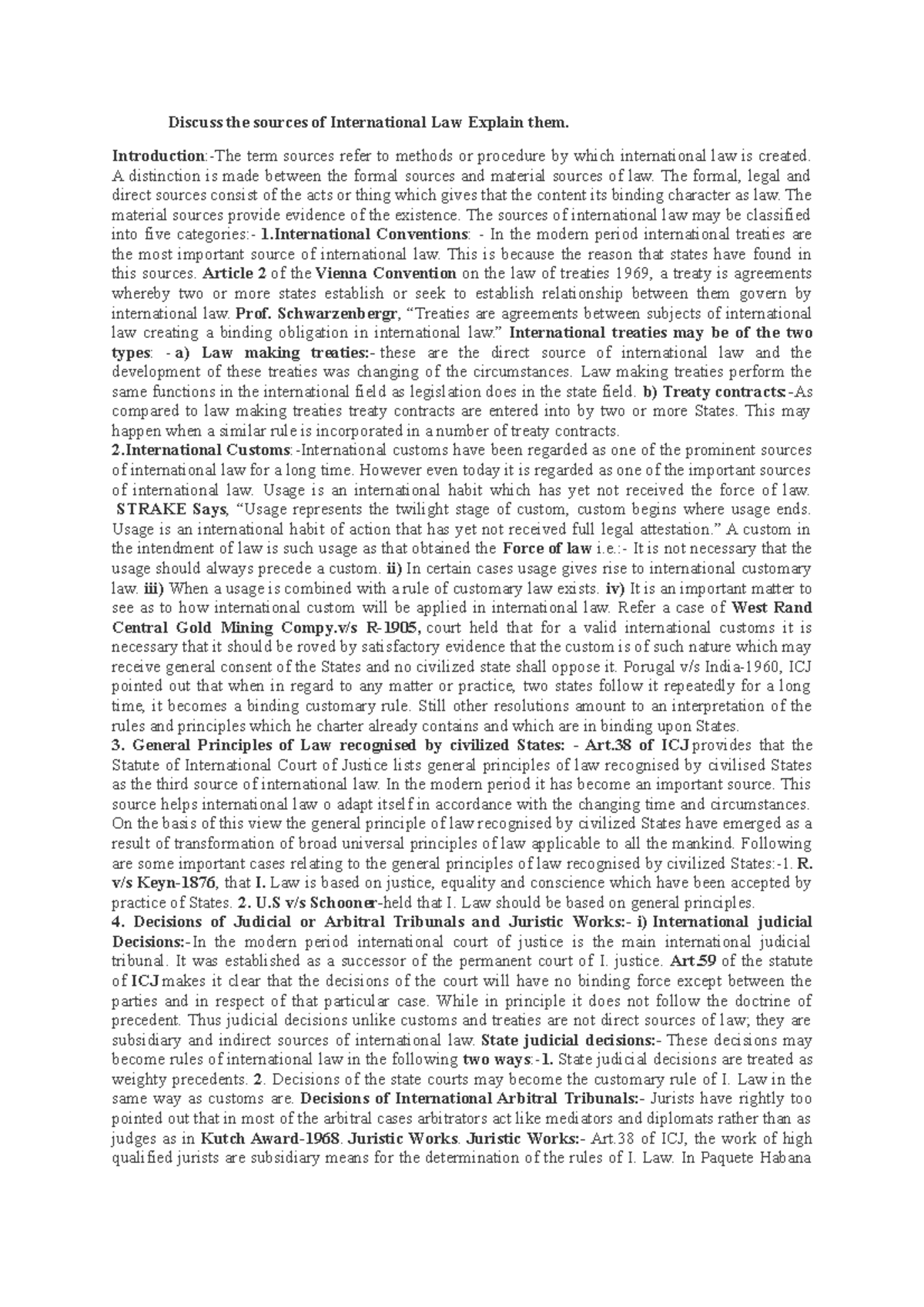 PIL - Lecture notes 1 - Discuss the sources of International Law ...