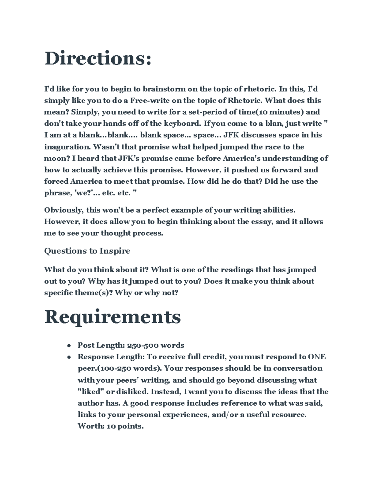 Discussion Post 2 - In this assignment, we started the brainstorming ...