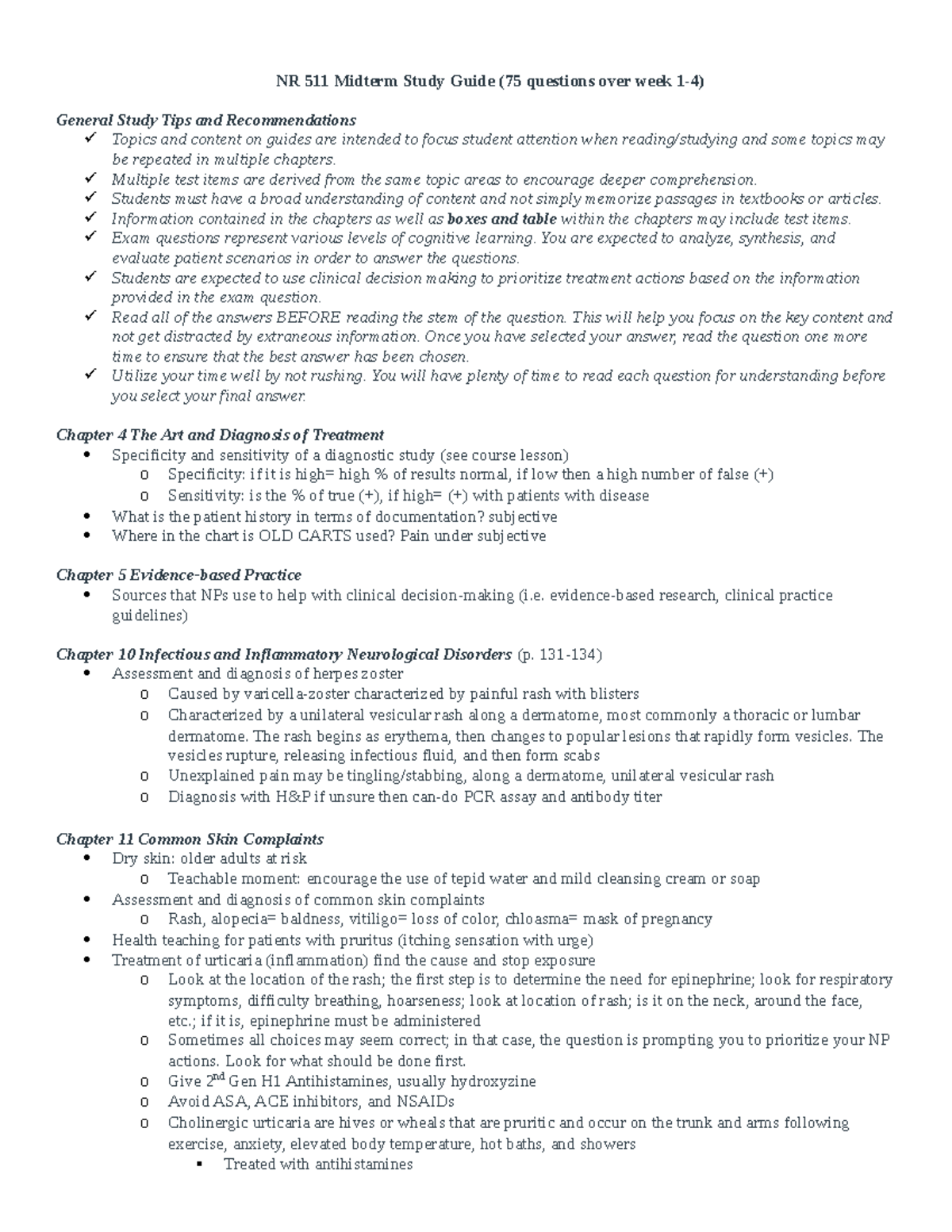 NR511 Midterm Exam Study Guide - NR 511 Midterm Study Guide (75 ...