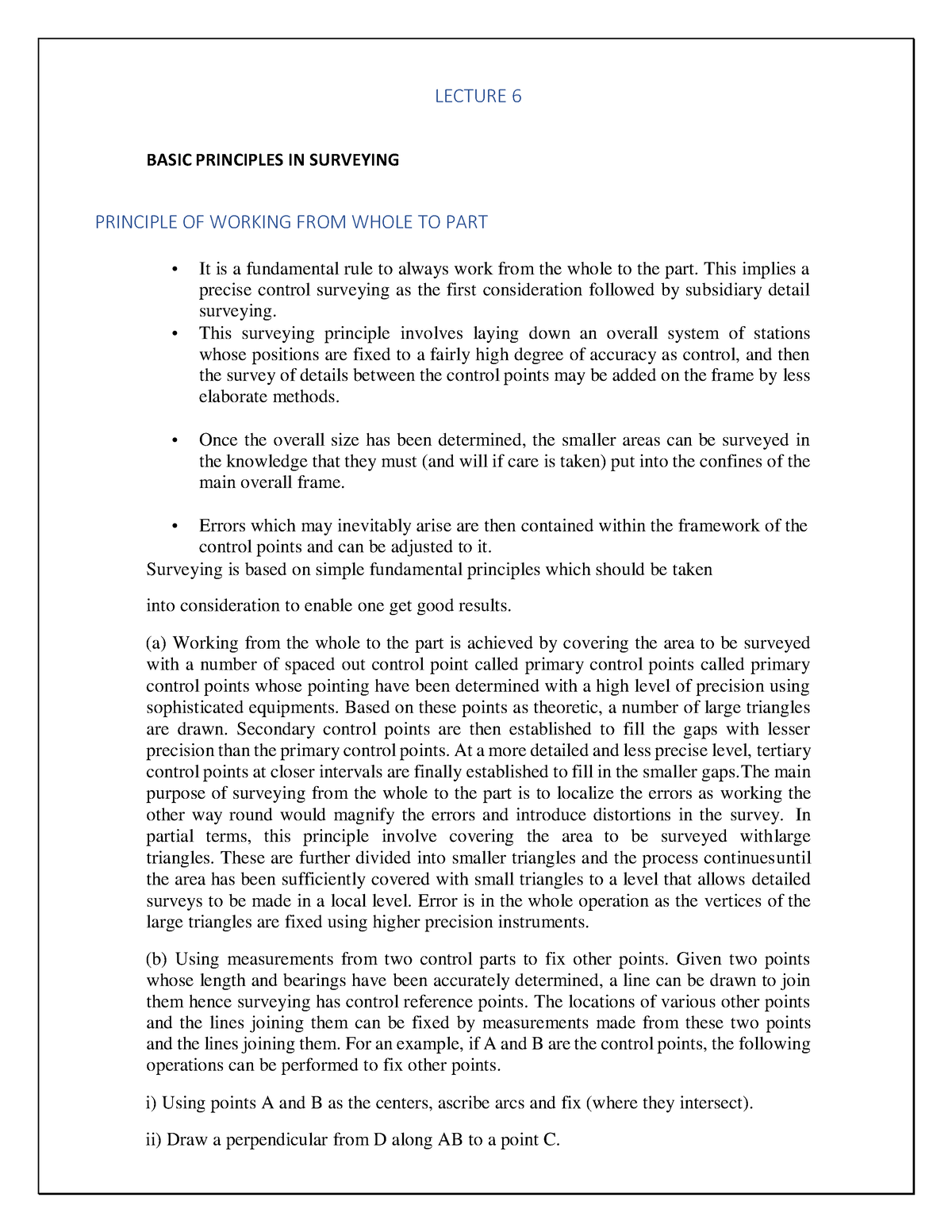 Survey 3 - LECTURE 6 BASIC PRINCIPLES IN SURVEYING PRINCIPLE OF WORKING ...