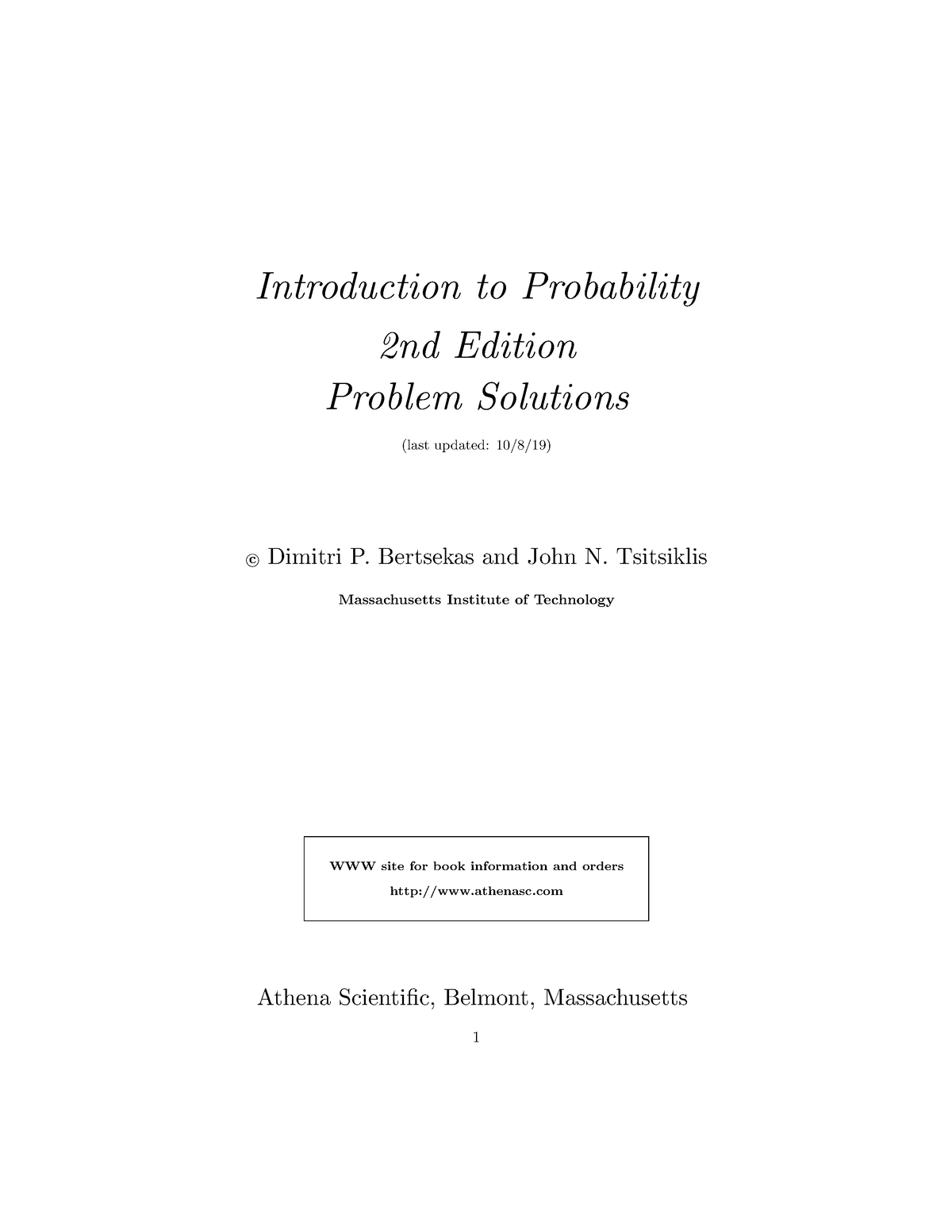 Main Textbook Solutionn Manual - Introduction To Probability 2nd ...