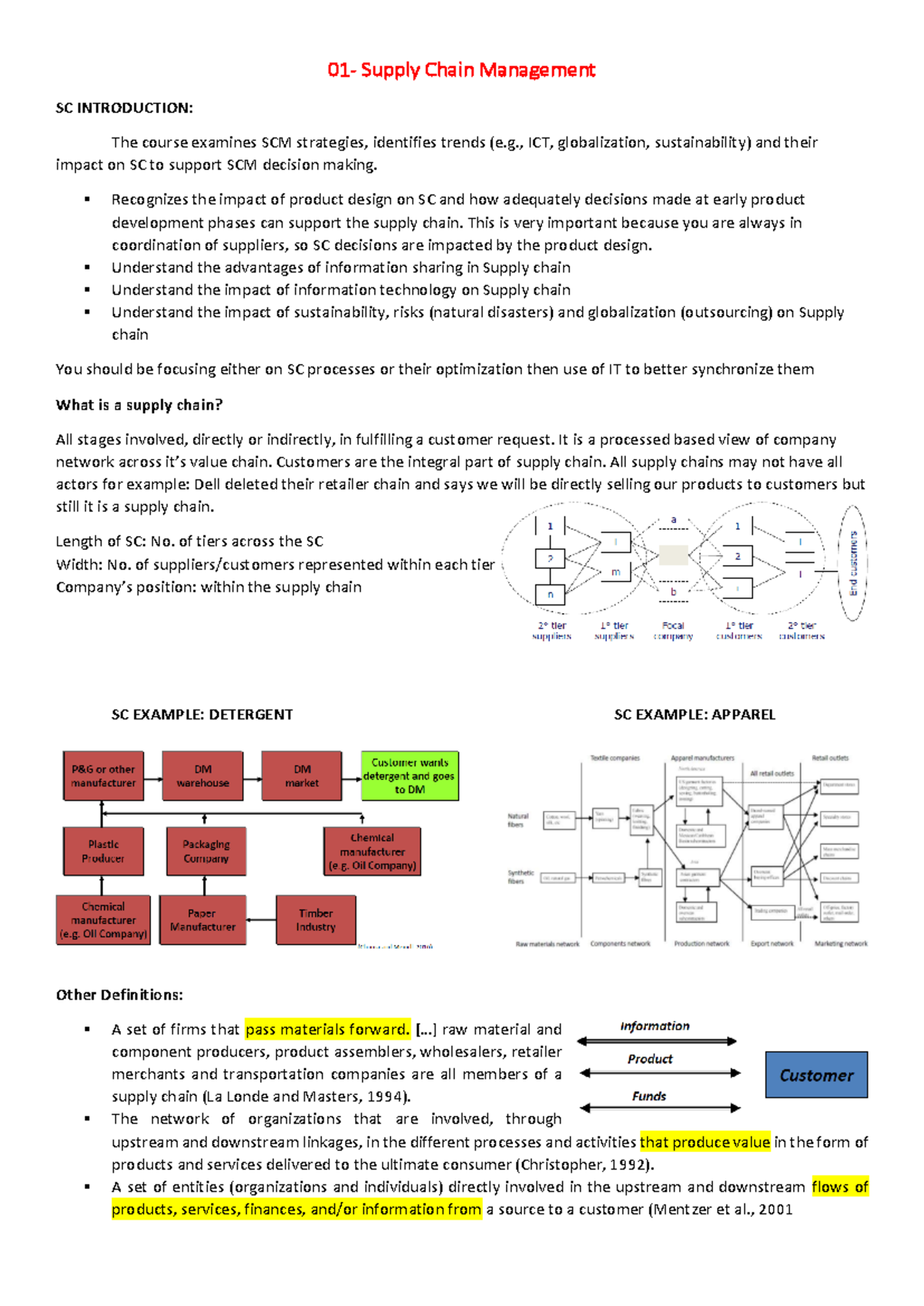 SCM Descriptive Notes for management 01 Supply Chain Management SC