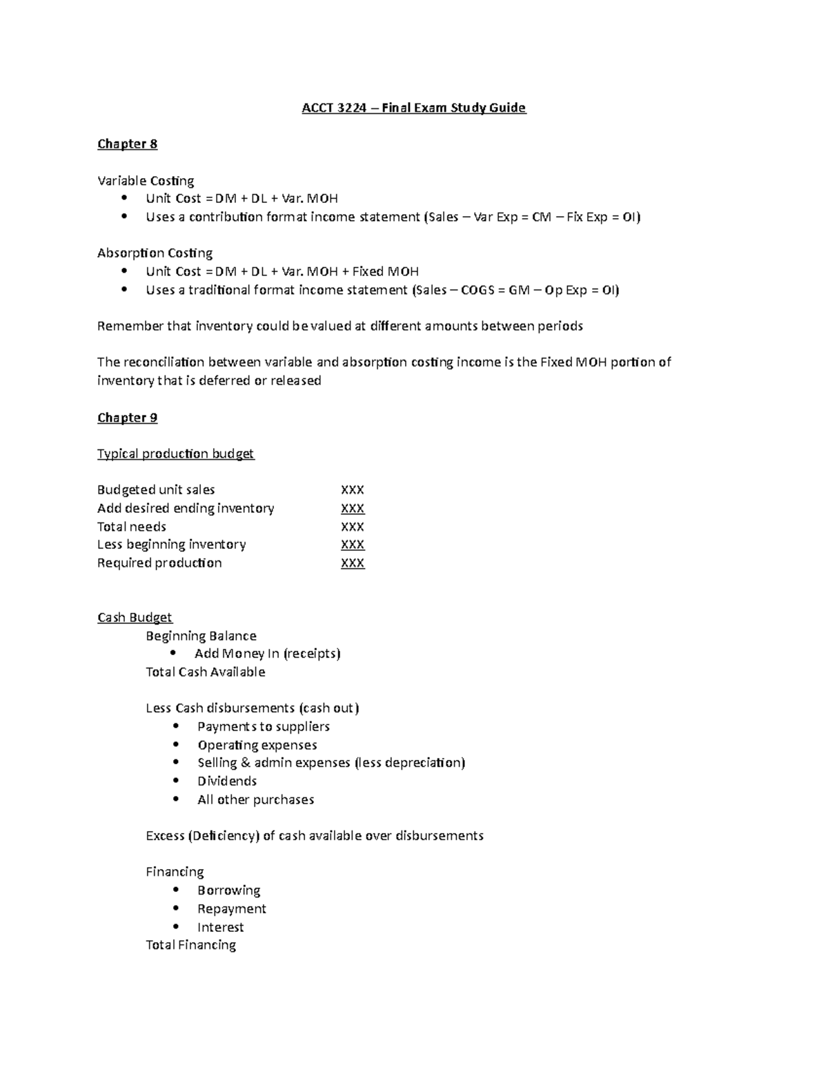 Acct 3224 Final Exam Study Guide Acct 3224 Final Exam Study Guide