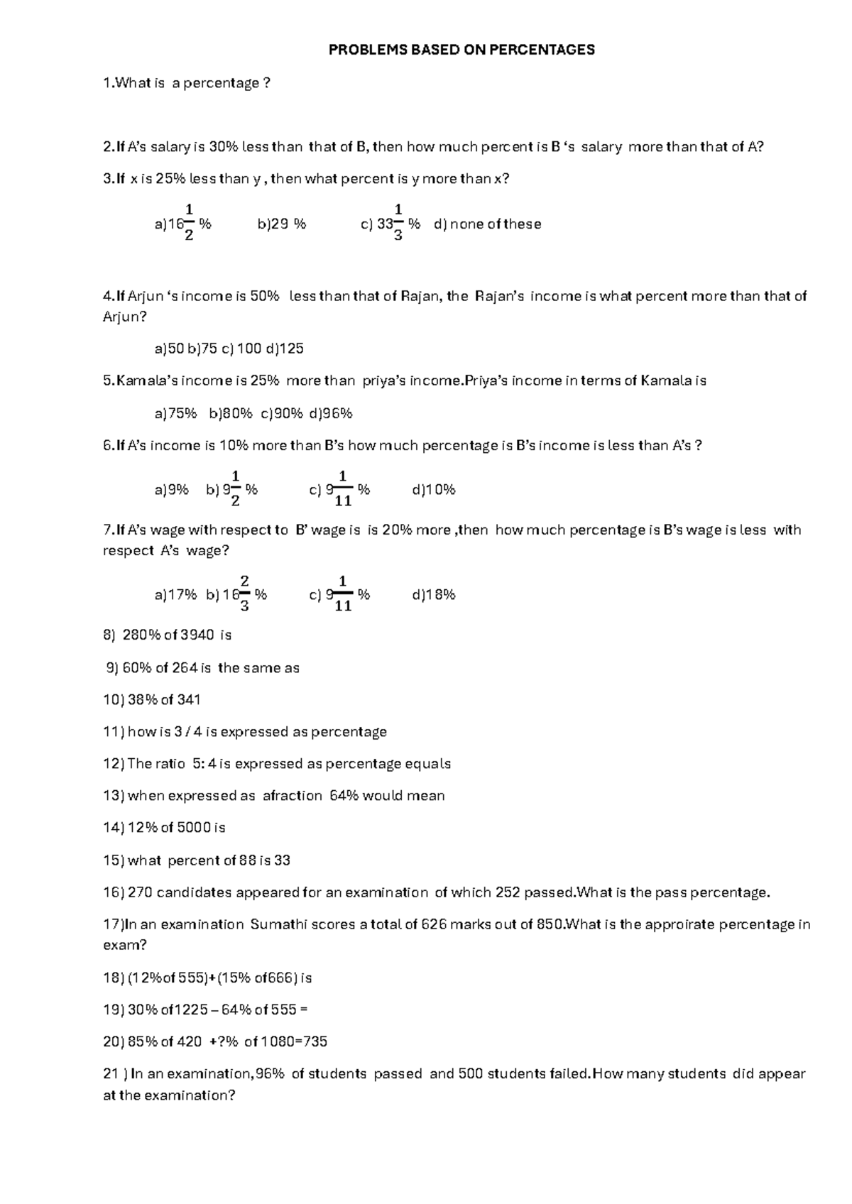Problems Based ON Percentages I 19th June24 - PROBLEMS BASED ON ...