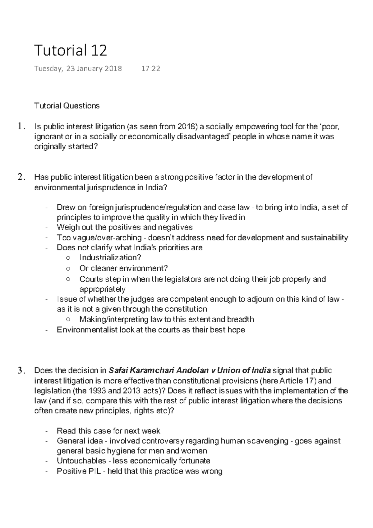Legal systems Tutorial 12 Tutorial Questions Is public interest