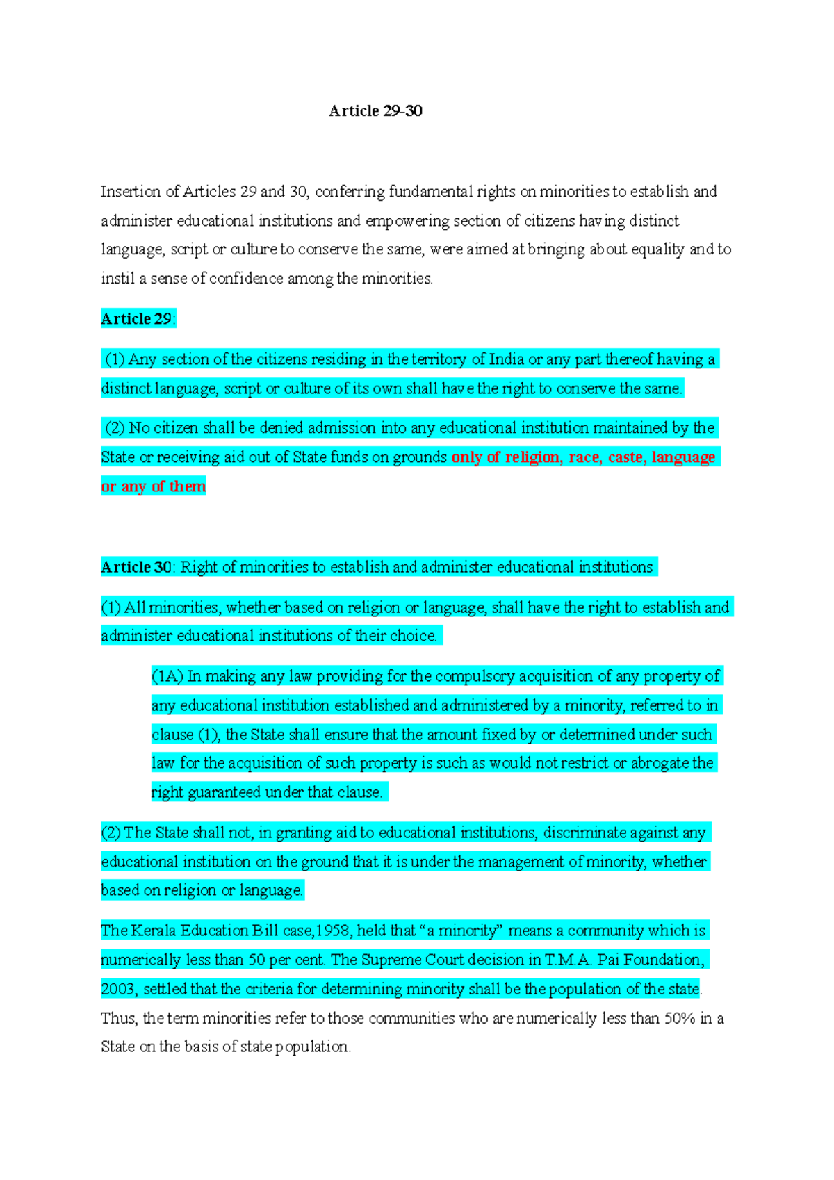 Article 2930 consti Good Article 29 Insertion of Articles 29 and