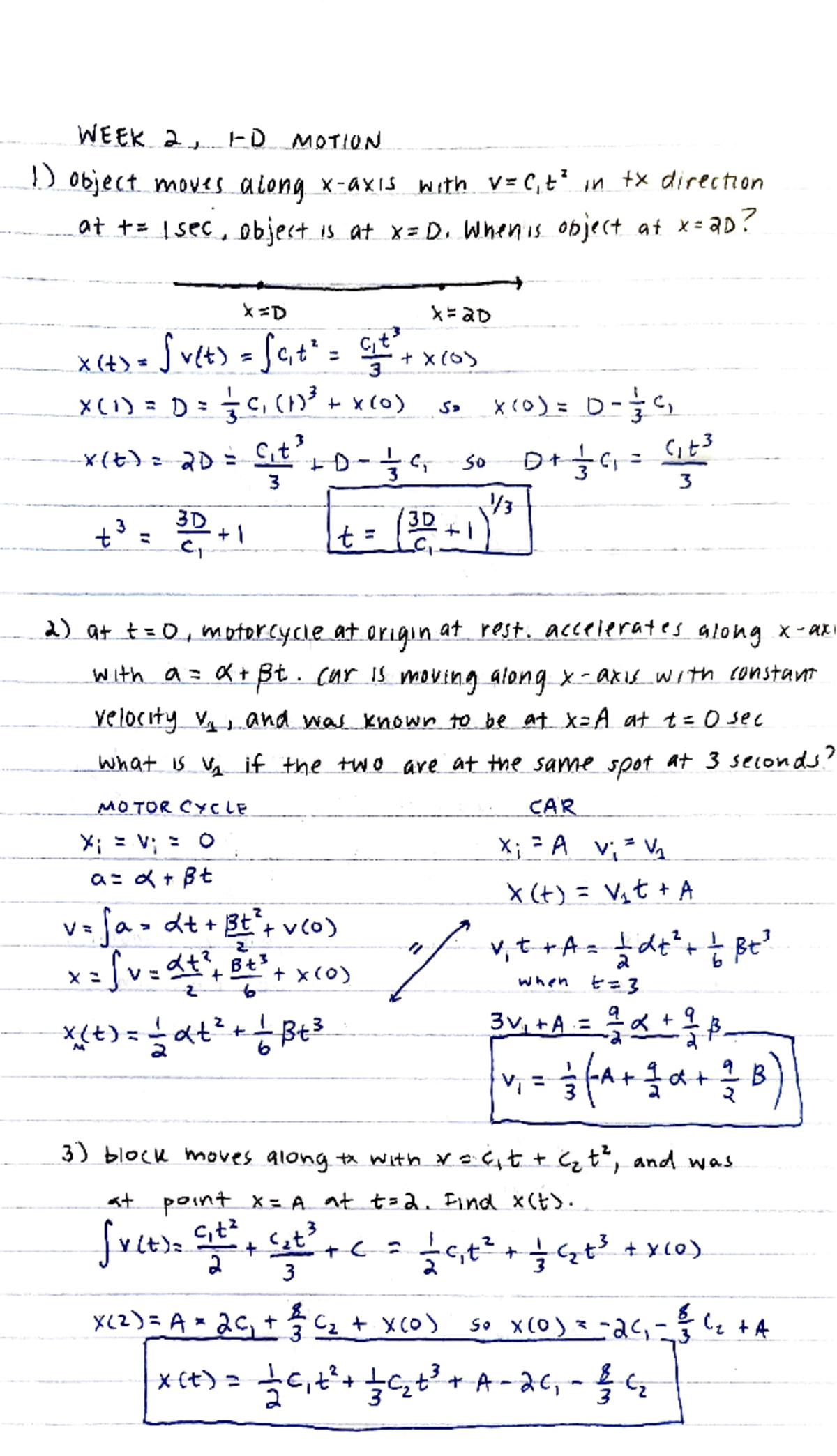 Recitation 2-206 - Solutions to a series of 1 dimensional motion ...