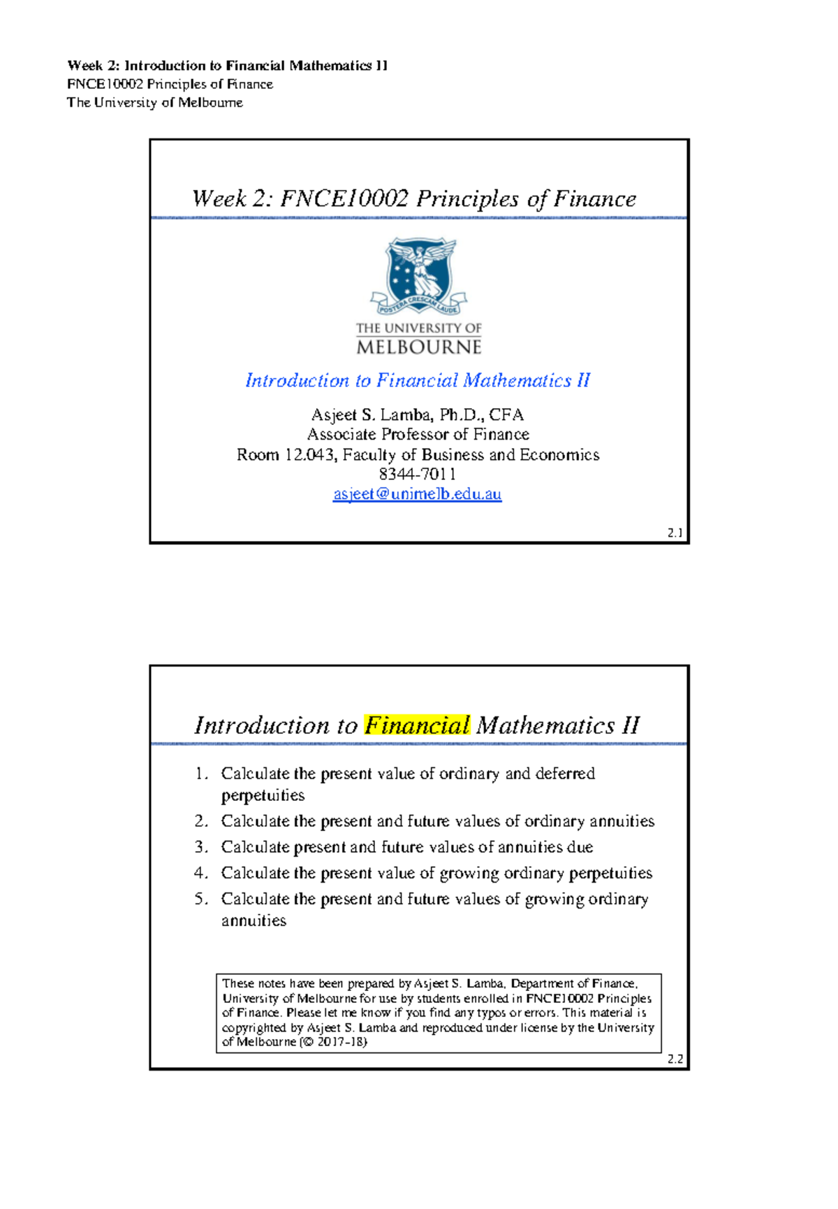 Lec02-Fin Math 2-2perpage - Week 2: Introduction to Financial ...