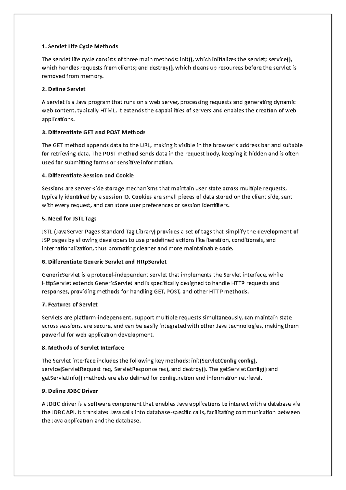 2 mark - hjgjfbjhg - Servlet Life Cycle Methods The servlet life cycle ...