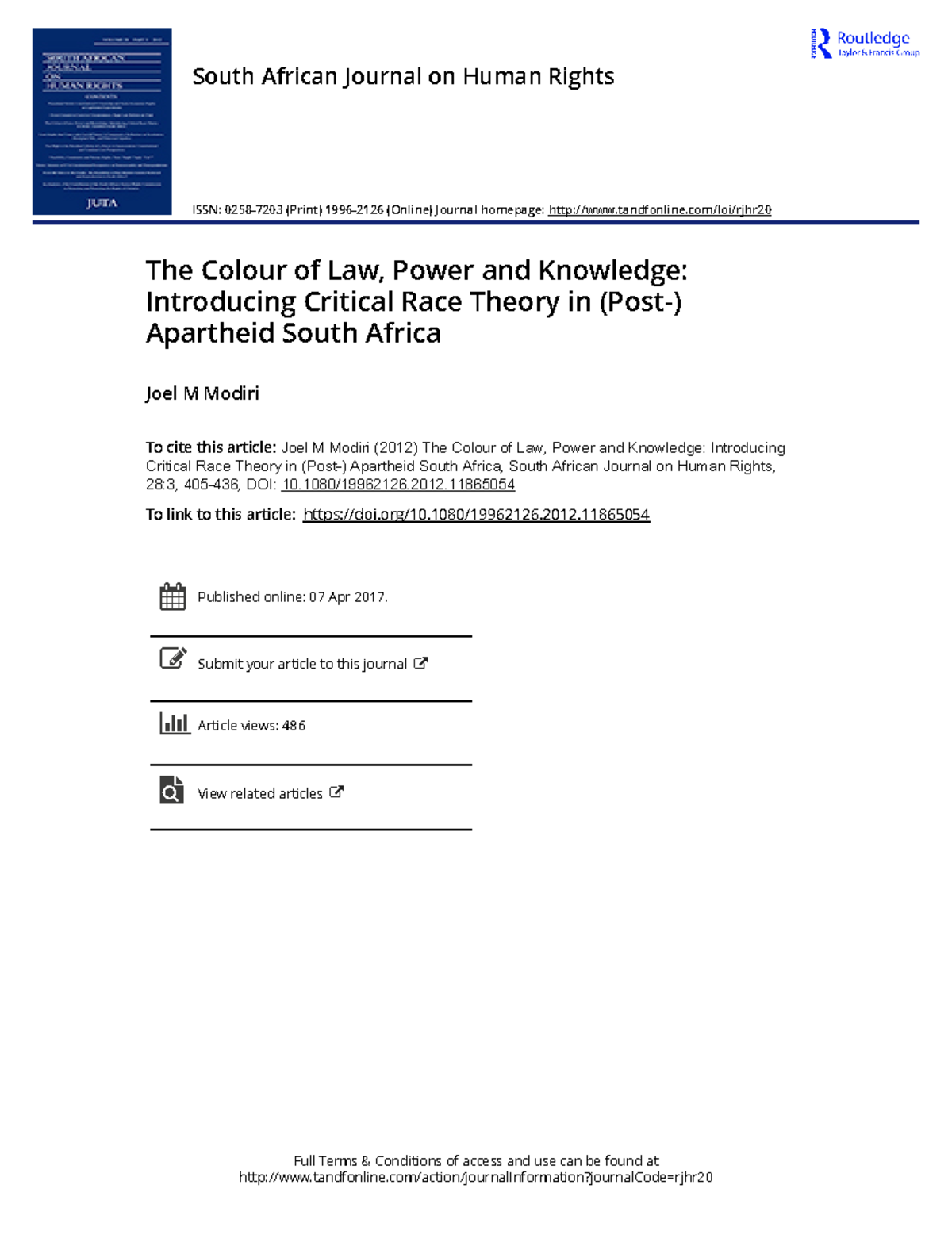 Modiri the colour of law - Full Terms & Conditions of access and use ...