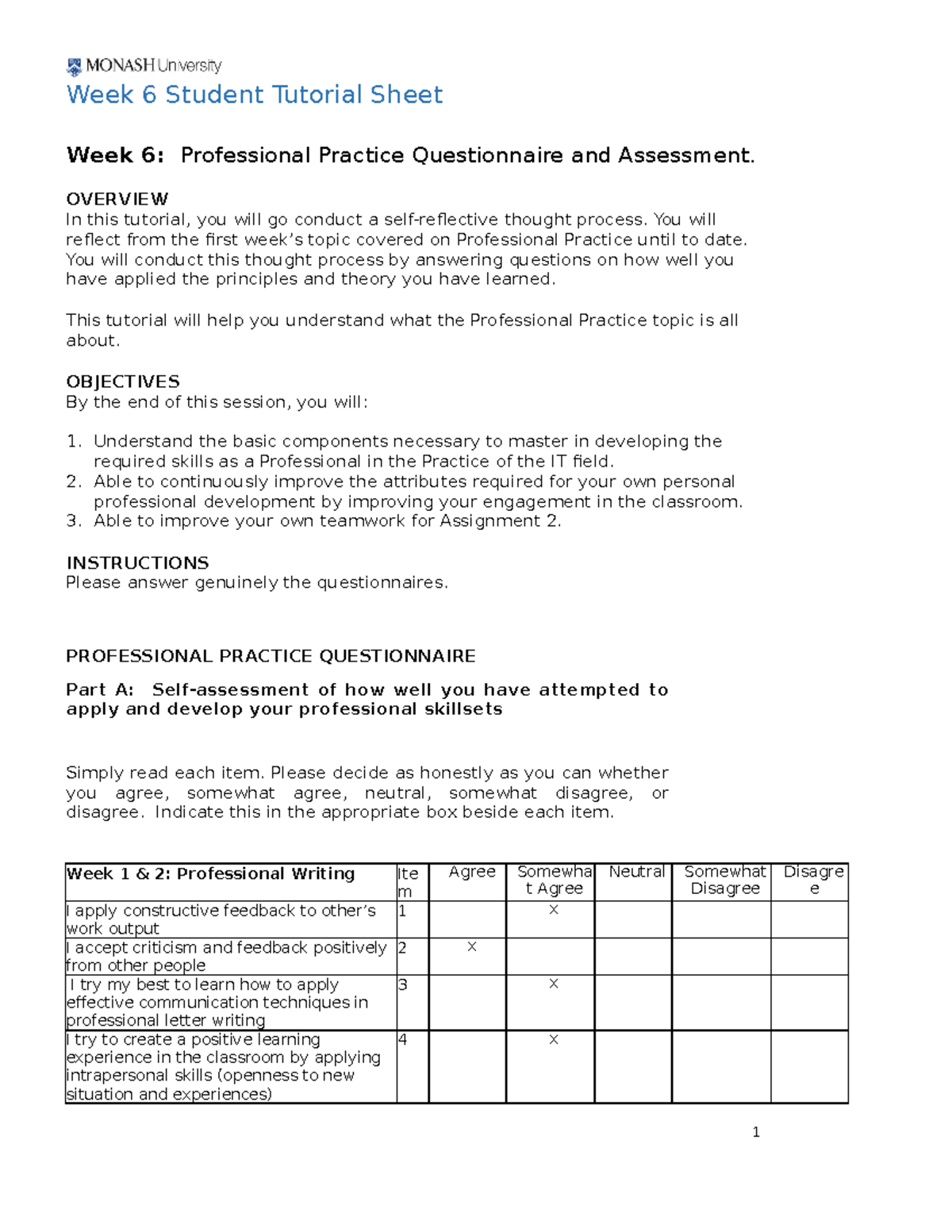Week 6 Student Sheet - Professional Practice Assessment - Week 6 ...