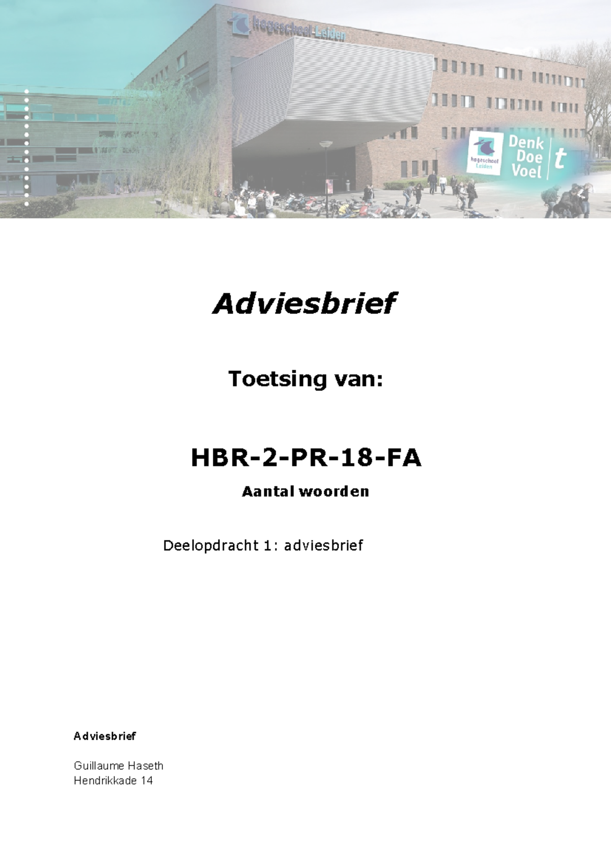 Adviesbrief - Adviesbrief Toetsing Van: HBR-2-PR-18-FA Aantal Woorden ...