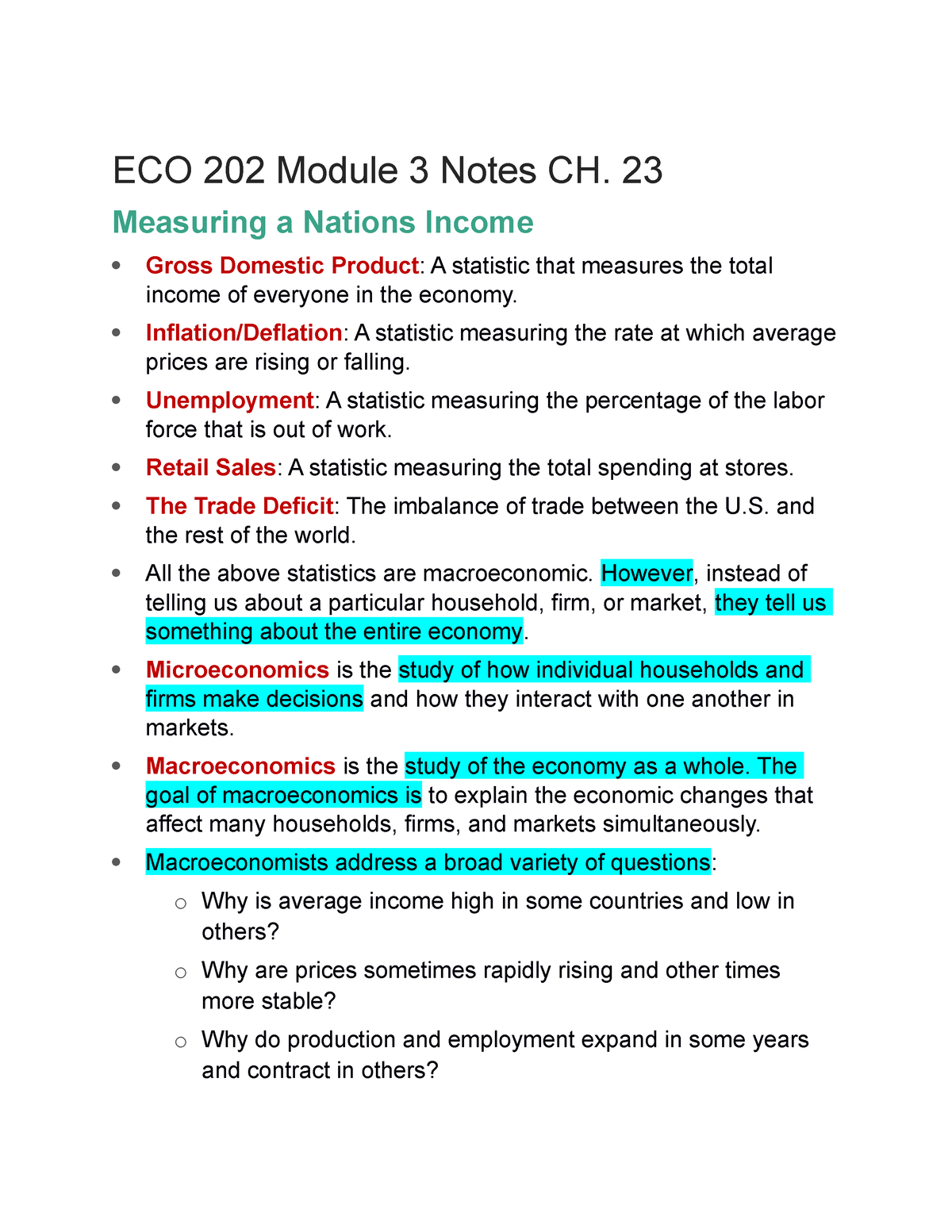 ECO 202 Module 3 Notes Ch 23 ECO 202 Module 3 Notes CH. 23 Measuring