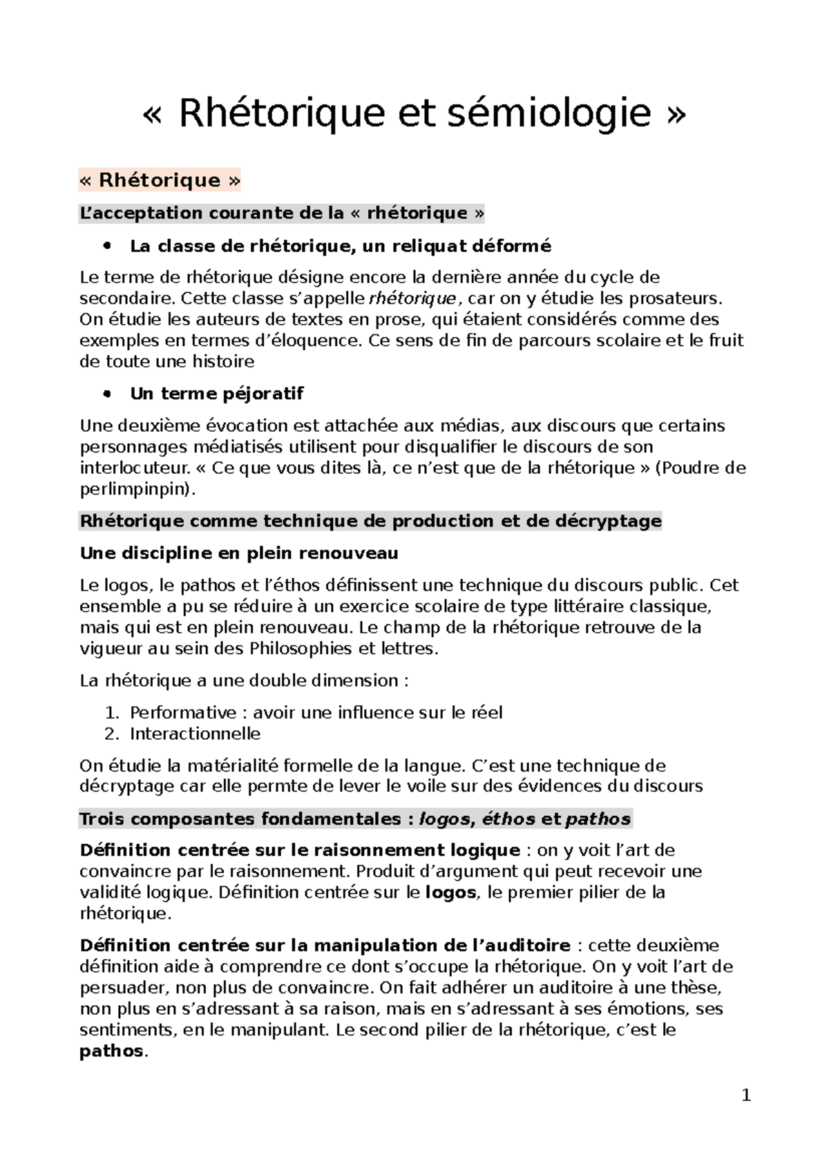 Rhétorique et sémiologie - synthèse - « Rhétorique et sémiologie ...