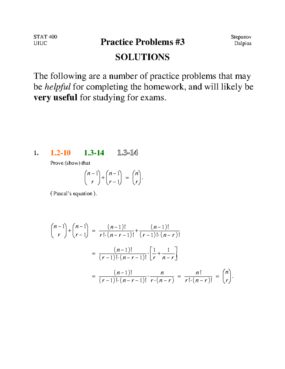 Econ41 Mid Practice STAT 400 UIUC Practice Problems SOLUTIONS