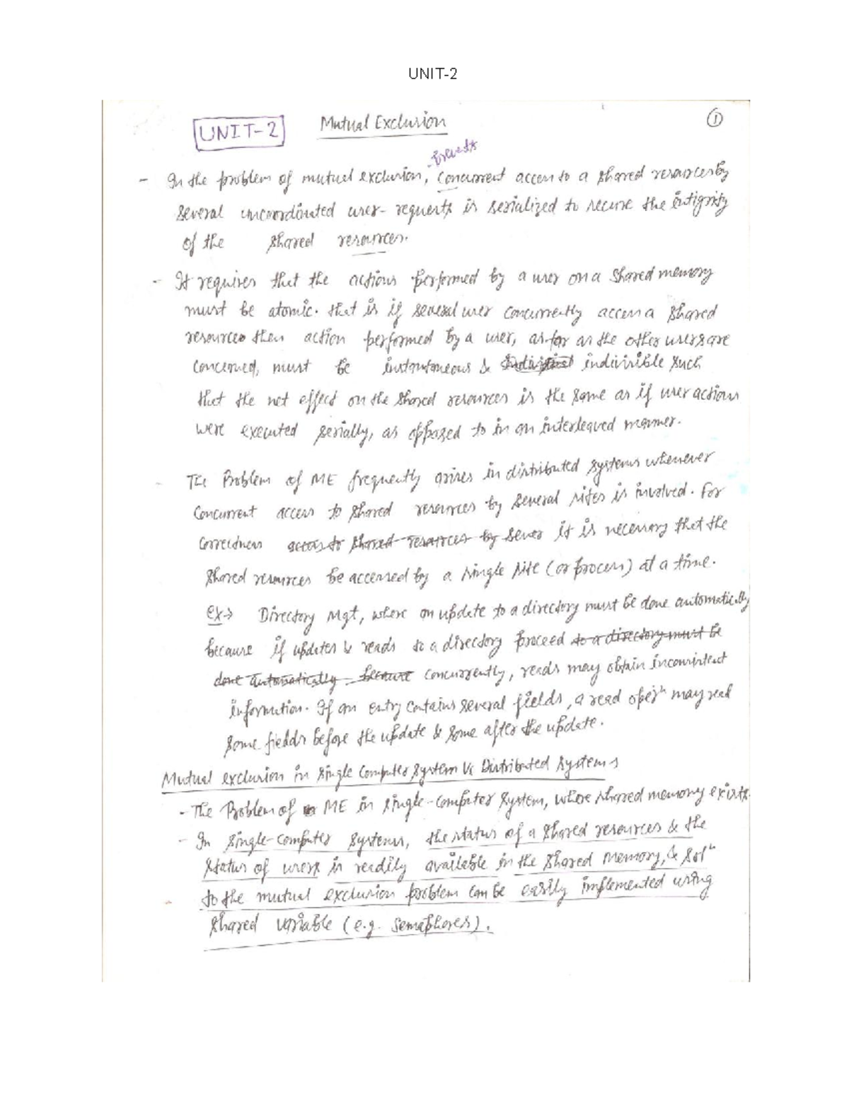 UNIT-II DS - class notes - 2 Mutual Exclusion Drevets In the problem of ...