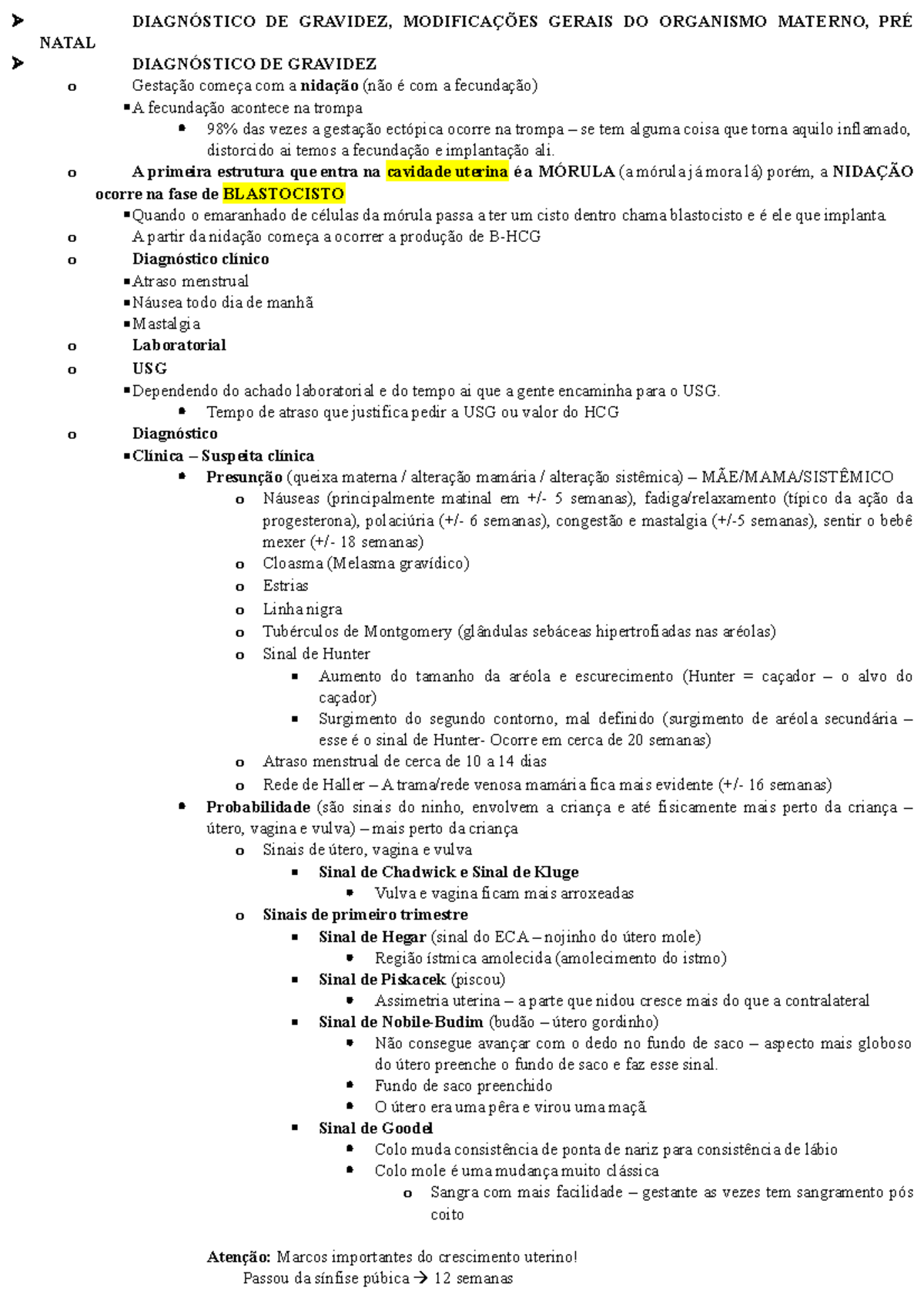 Obstetrícia 1 - Diagnóstico DE Gravidez, Modificações Gerais DO ...