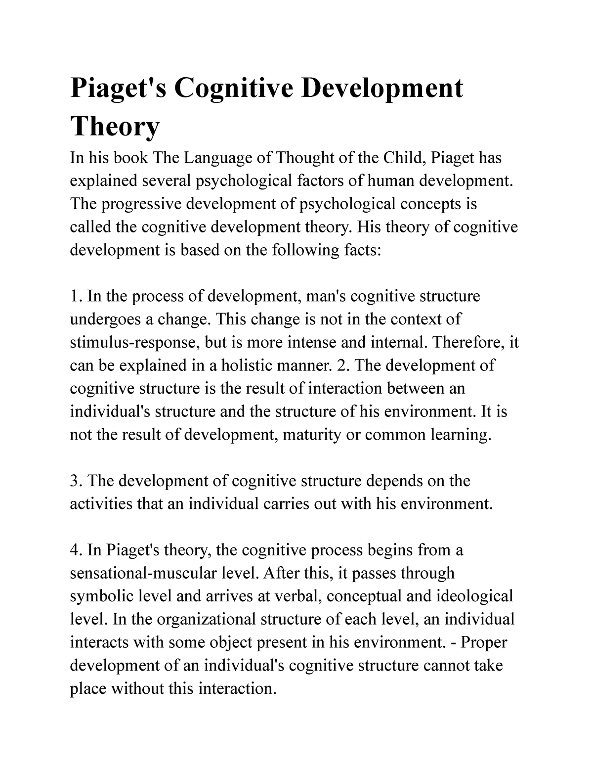 Piaget s Cognitive Development Theory Piaget s Cognitive